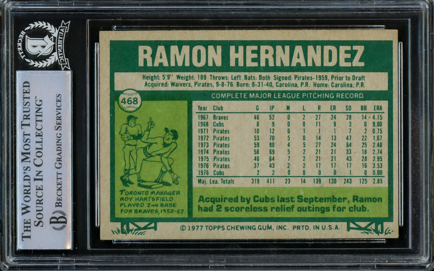 Ramon Hernandez Autographed 1977 Topps Card #468 Chicago Cubs Beckett BAS #14230957