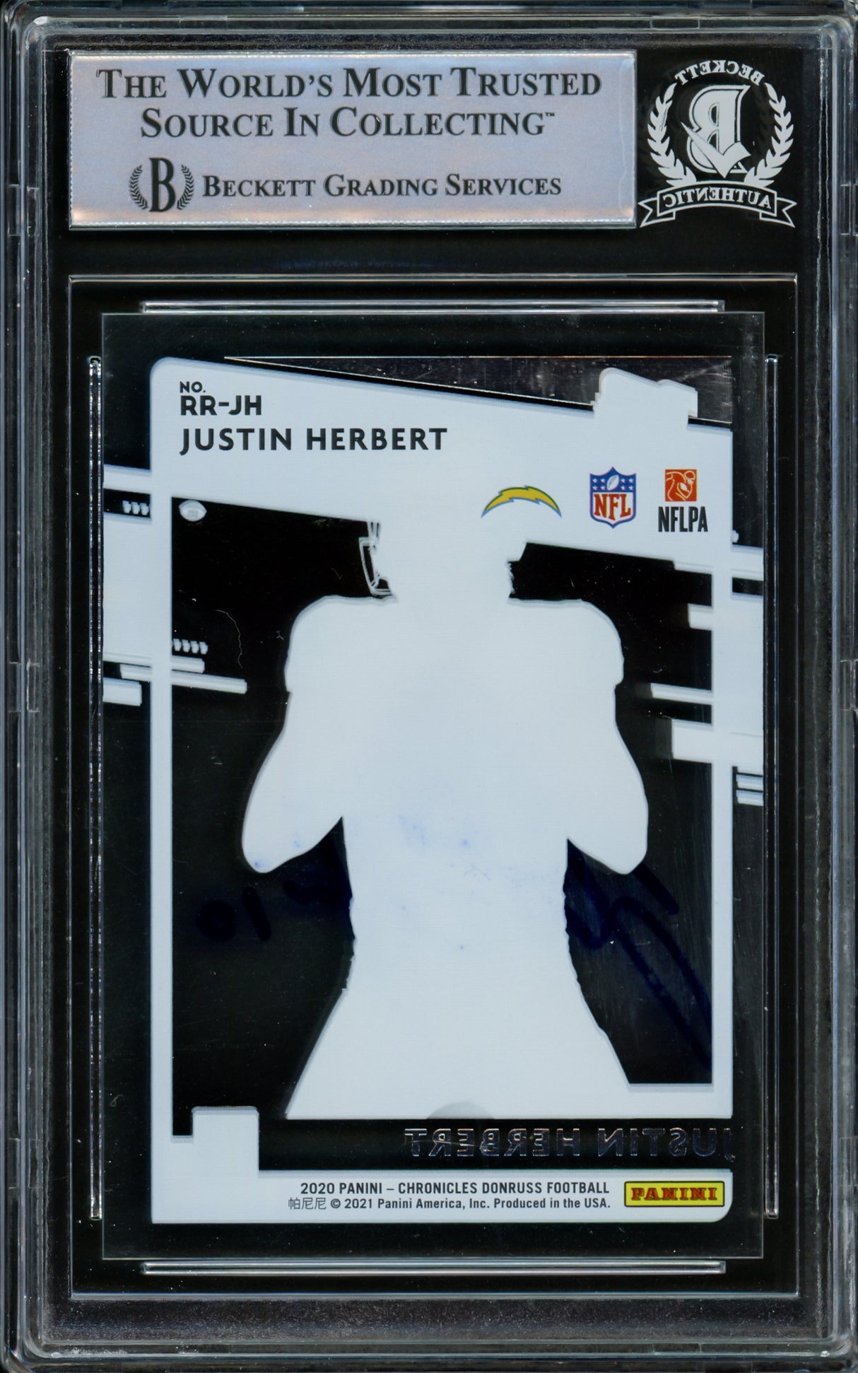Justin Herbert Autographed 2020 Donruss Clearly Rated Rookie Card #RR-JH Los Angeles Chargers Beckett BAS #14231491