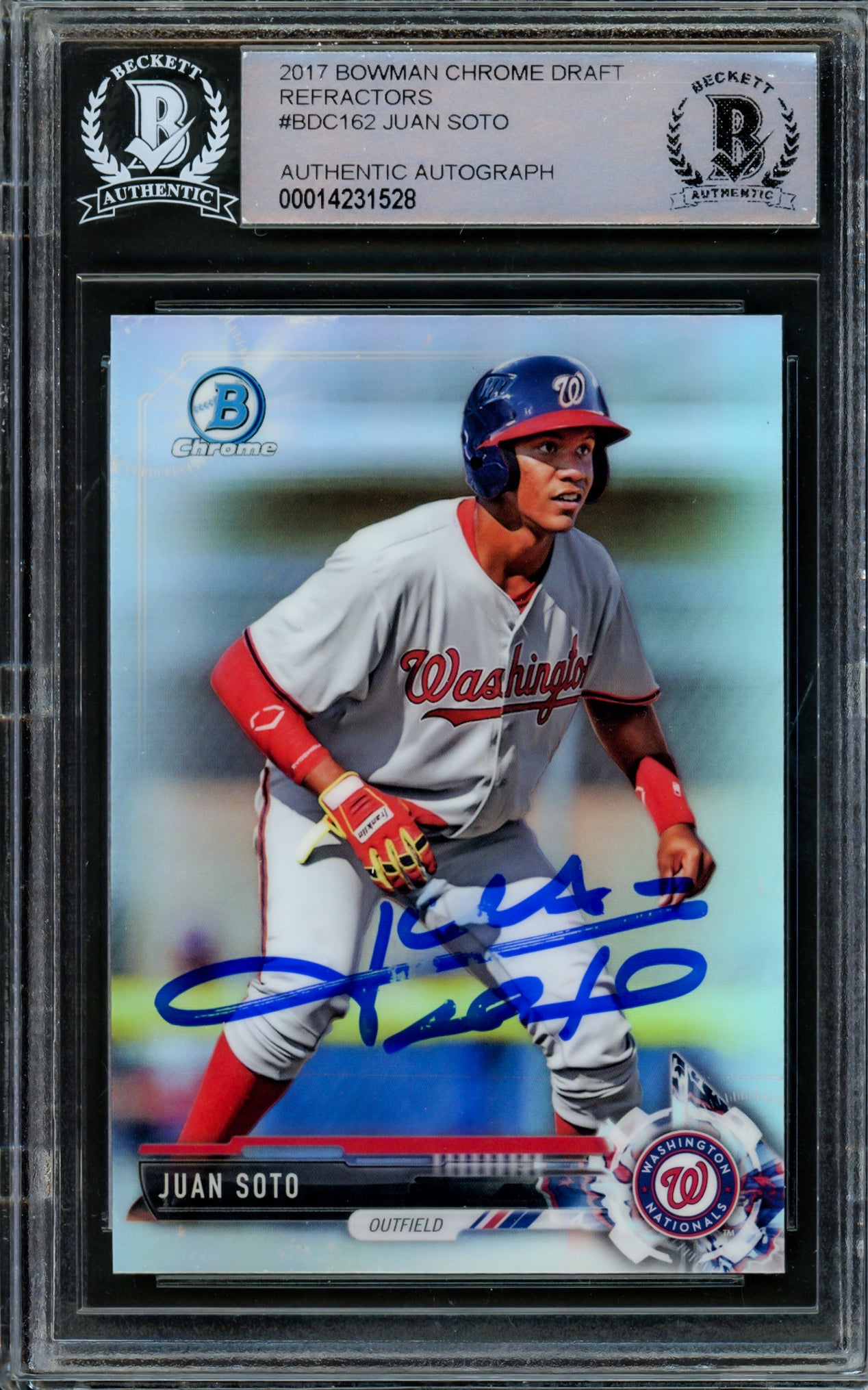 Juan Soto Autographed 2017 Bowman Chrome Draft Refractor Rookie Card #BDC162 New York Mets Beckett BAS #14231528