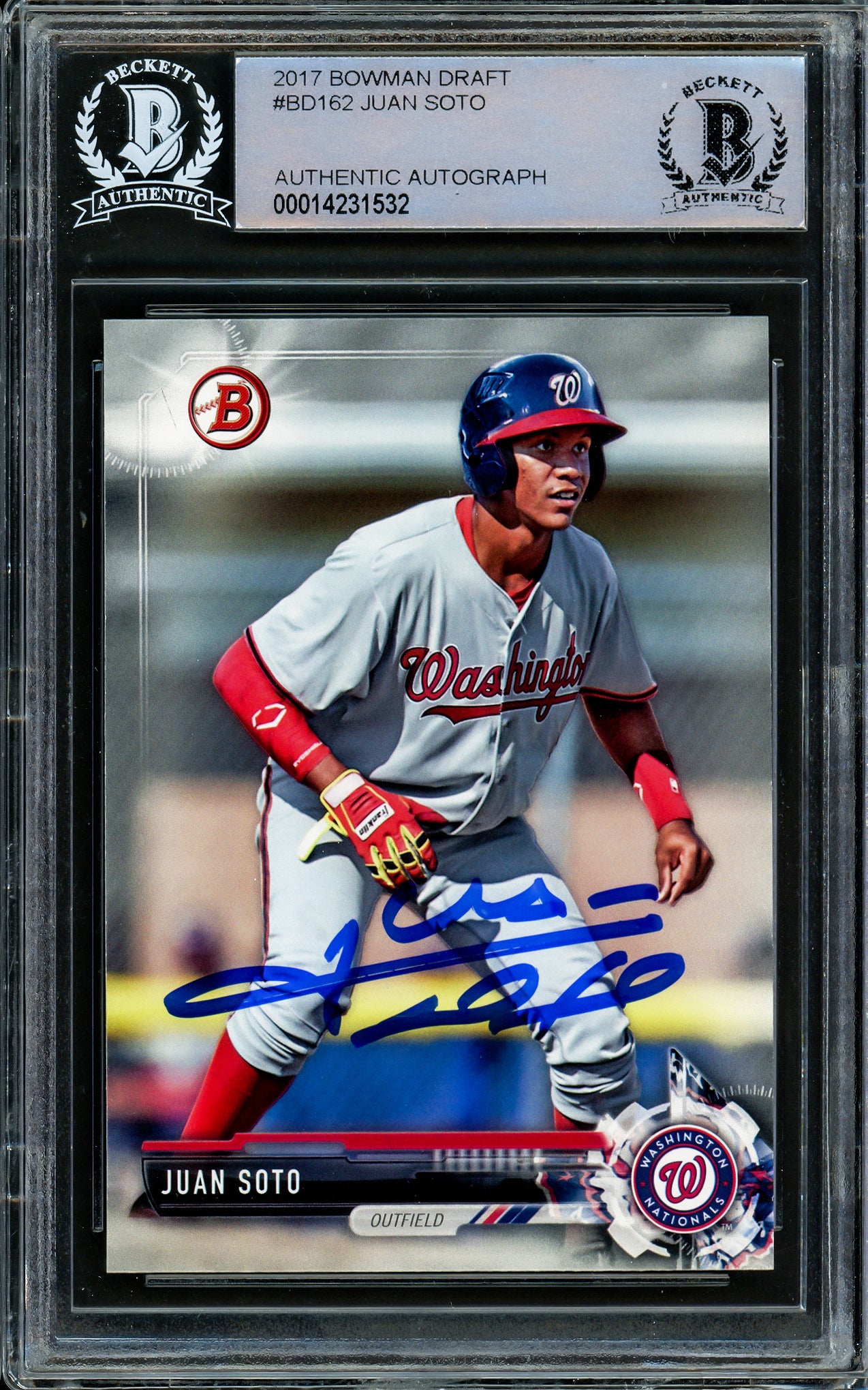 Juan Soto Autographed 2017 Bowman Draft Rookie Card #BD162 New York Mets Beckett BAS Stock #206607