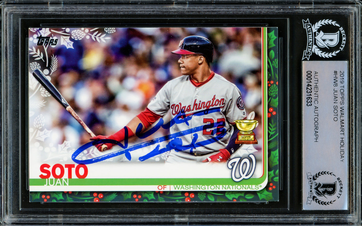 Juan Soto Autographed 2019 Topps Holiday Rookie Card #HW8 New York Mets Beckett BAS #14231633