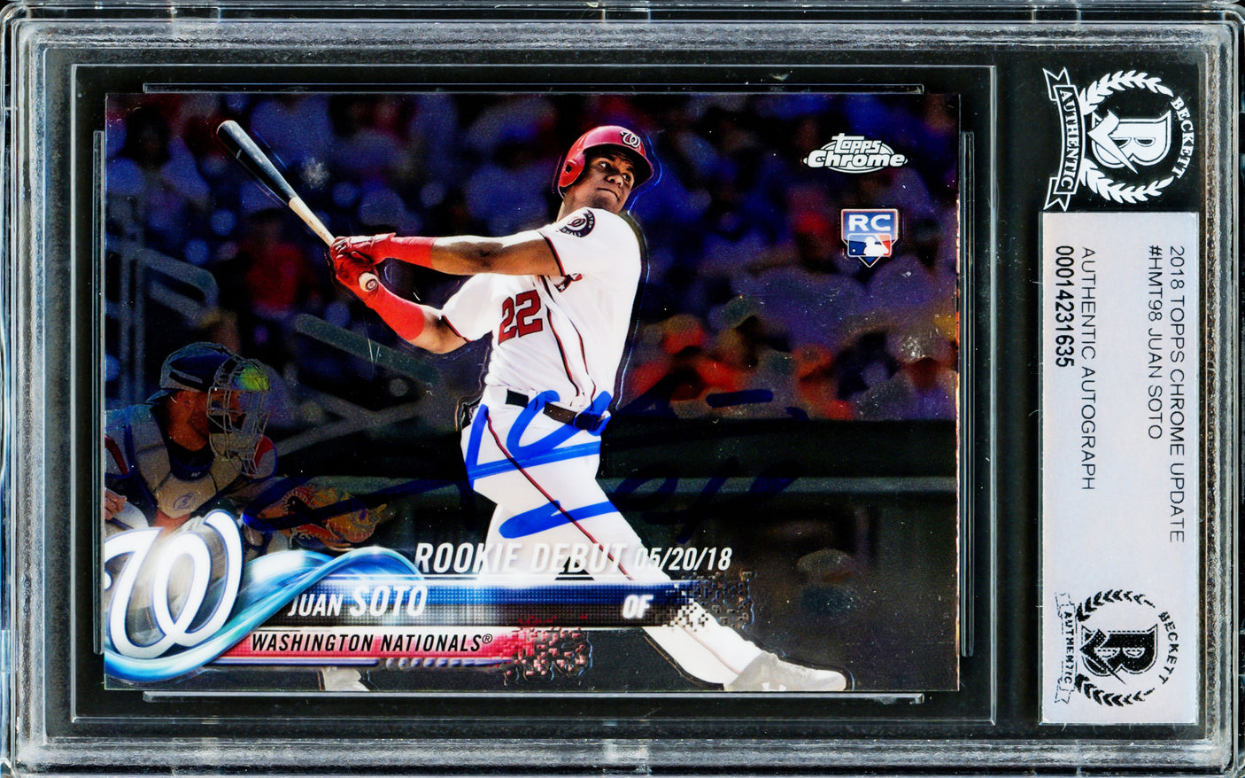 Juan Soto Autographed 2018 Topps Chrome Update Rookie Card #HMT98 New York Mets Beckett BAS #14231635
