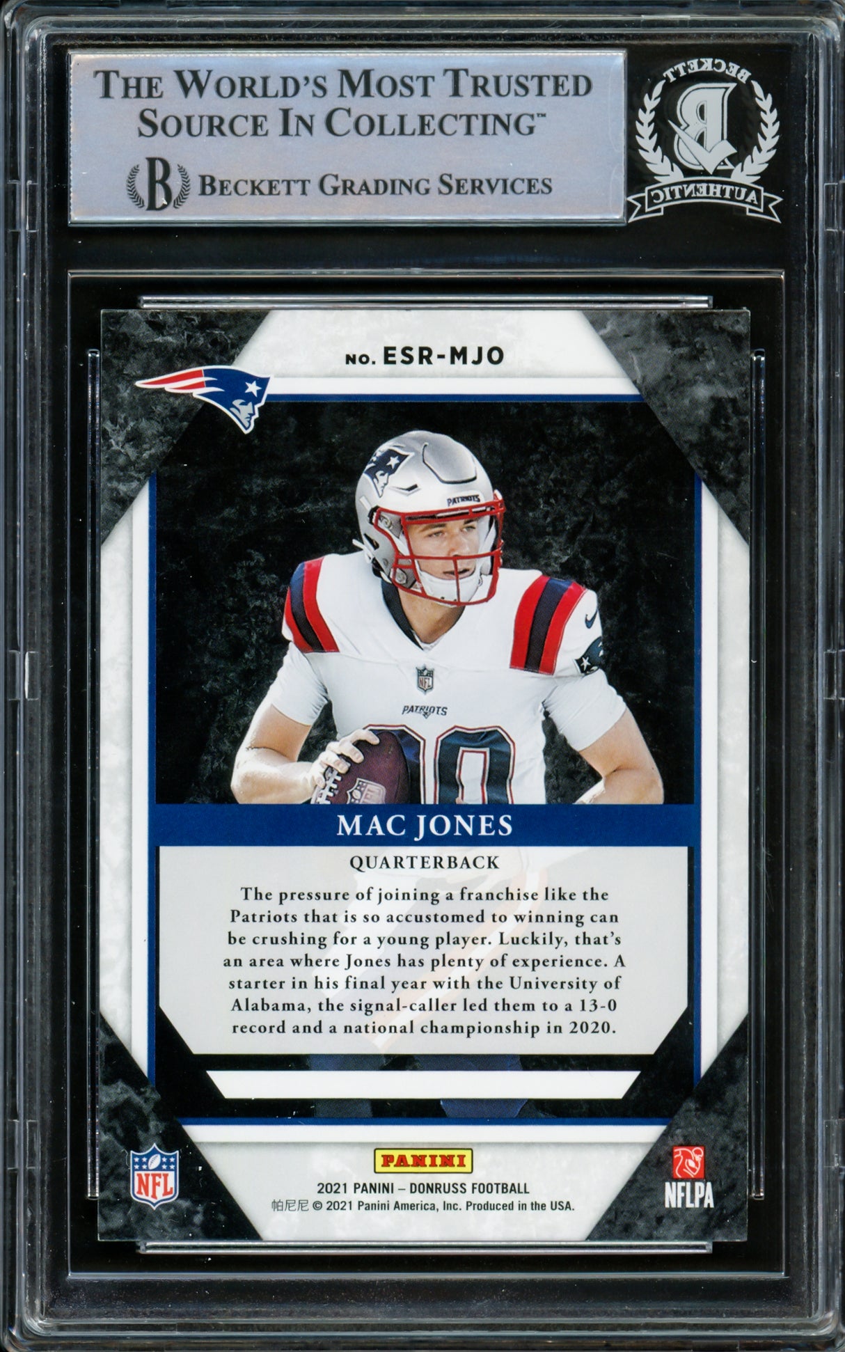 Mac Jones Autographed 2021 Panini Donruss Elite Series Rookie Card #ESR-MJO New England Patriots Beckett BAS #14231867