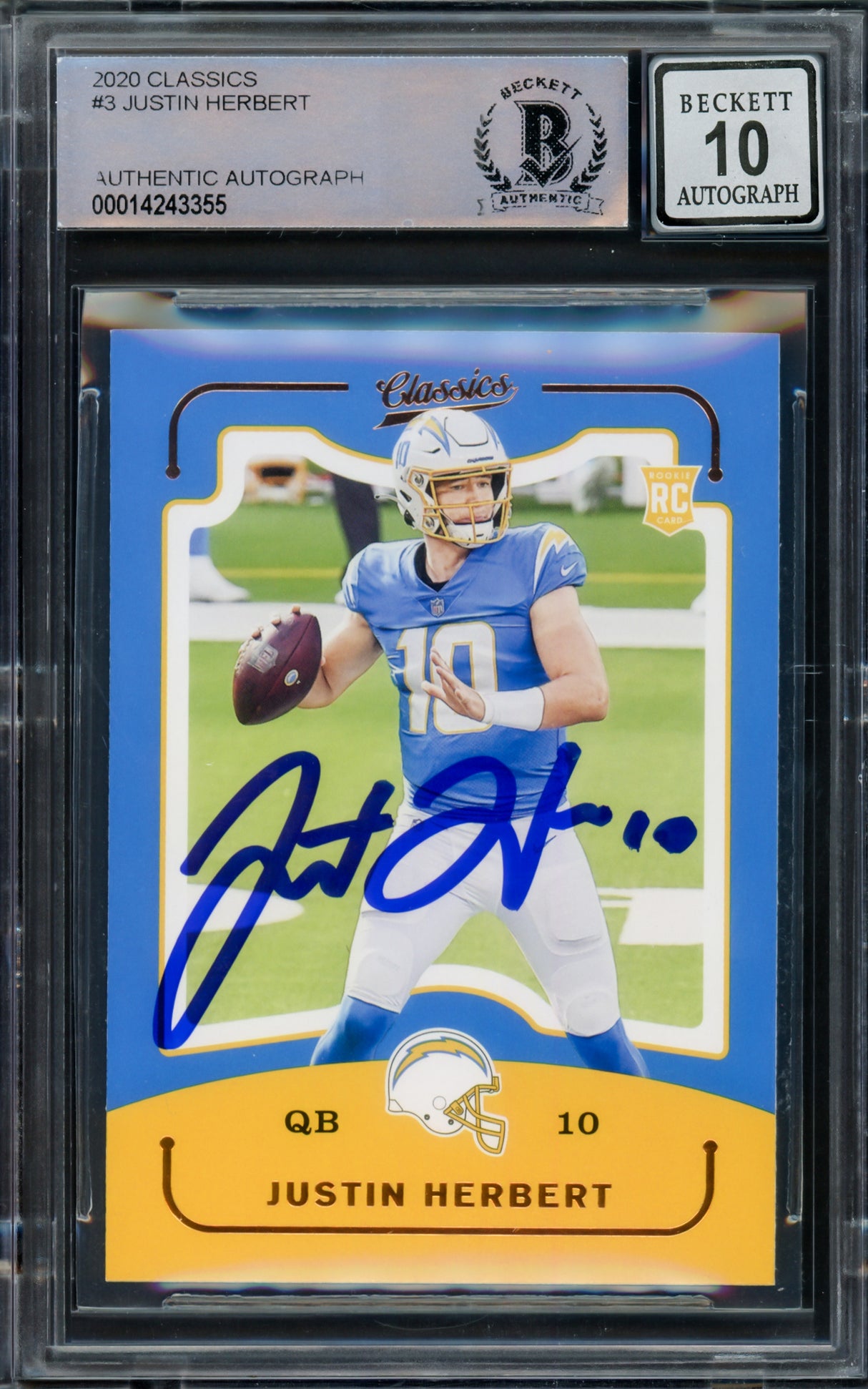 Justin Herbert Autographed 2020 Panini Classics Rookie Card #CL-3 Los Angeles Chargers Auto Grade Gem Mint 10 Beckett BAS #14243355