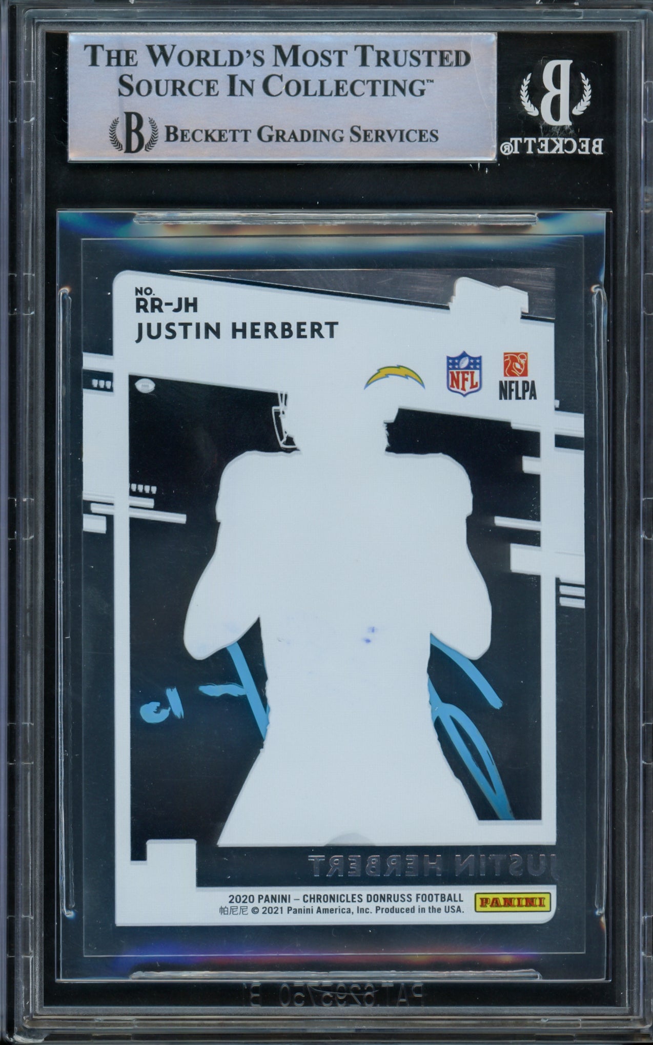 Justin Herbert Autographed 2020 Donruss Clearly Rated Rookie Card #RR-JH Los Angeles Chargers Beckett BAS #14243422