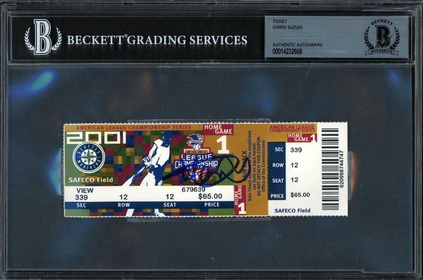 Ichiro Suzuki Autographed 2001 ALCS Game 1 Ticket 2001 ALCS Game 1 Ticket Seattle Mariners Beckett BAS #14232668