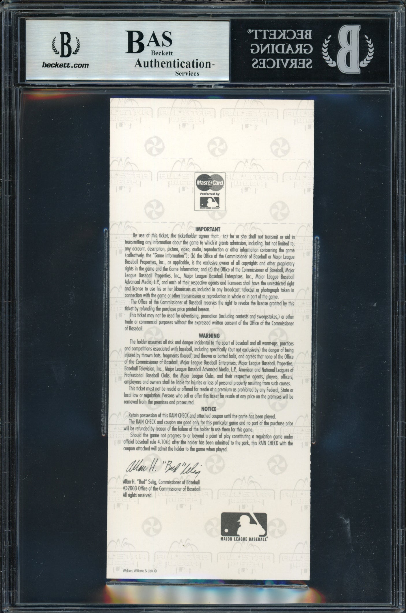 Ichiro Suzuki Autographed 2003 All Star Game Ticket 2003 All Star Game Ticket Seattle Mariners Beckett BAS #14232769