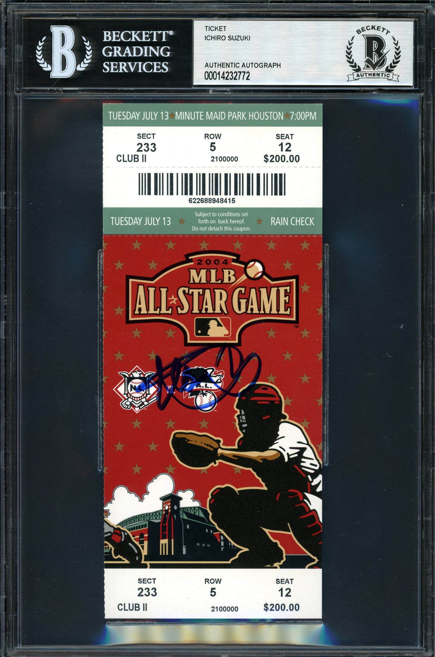 Ichiro Suzuki Autographed 2004 All Star Game Ticket 2004 All Star Game Ticket Seattle Mariners Beckett BAS #14232772