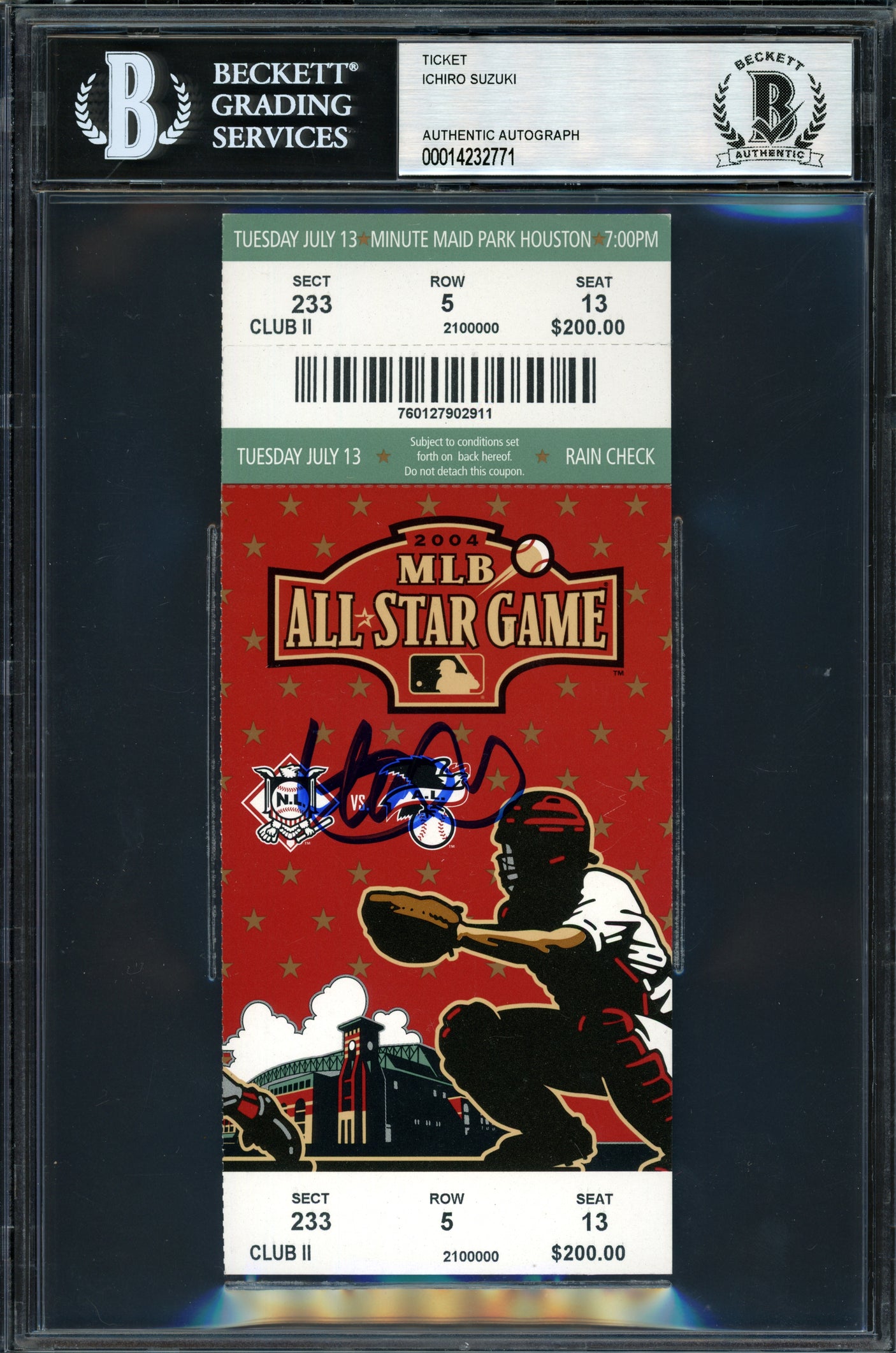 Ichiro Suzuki Autographed 2004 All Star Game Ticket 2004 All Star Game Ticket Seattle Mariners Beckett BAS #14232771