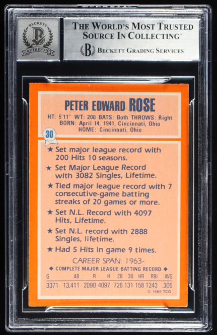 Pete Rose Signed 1985 Woolworth's Topps #30 BGS Autograph 10