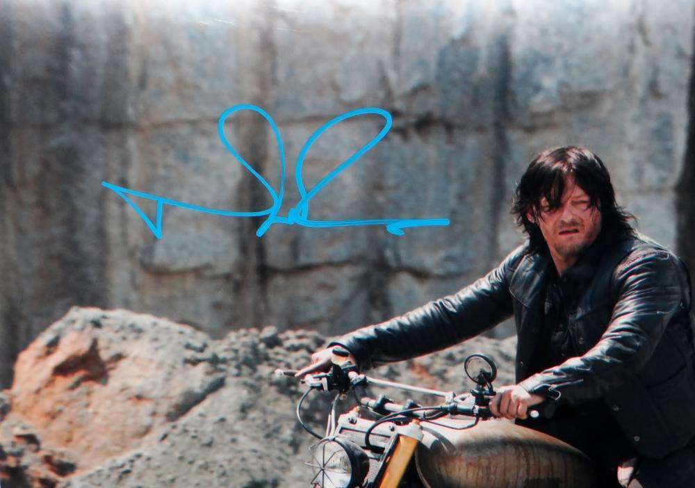 Norman Reedus Autographed Walking Dead 16x20 On Motorcycle Photo- Beckett Auth