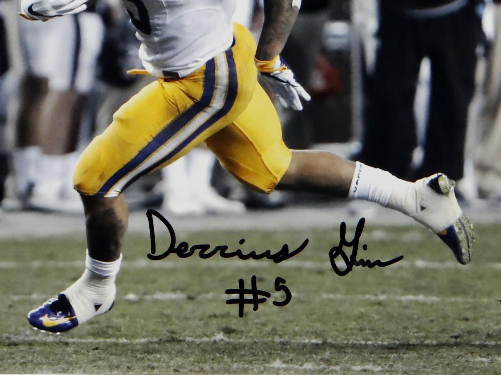 Derrius Guice Autographed LSU 8x10 Sideline Run Photo - JSA W Auth *Black