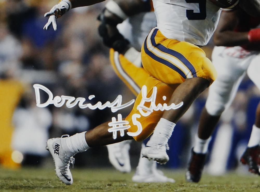 Derrius Guice Autographed LSU 8x10 Running Photo - JSA W Auth *White