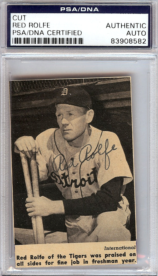 Red Rolfe Autographed 2x3.5 Newspaper Page Photo Detroit Tigers PSA/DNA #83908582