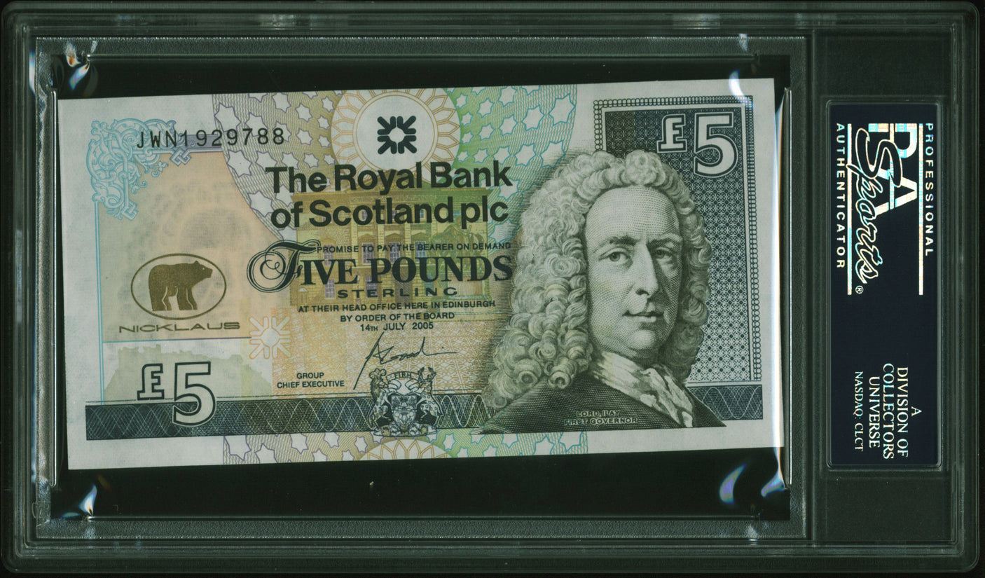 Jack Nicklaus Authentic Signed 5 Pound Royal Bank of Scotland Note PSA Slabbed