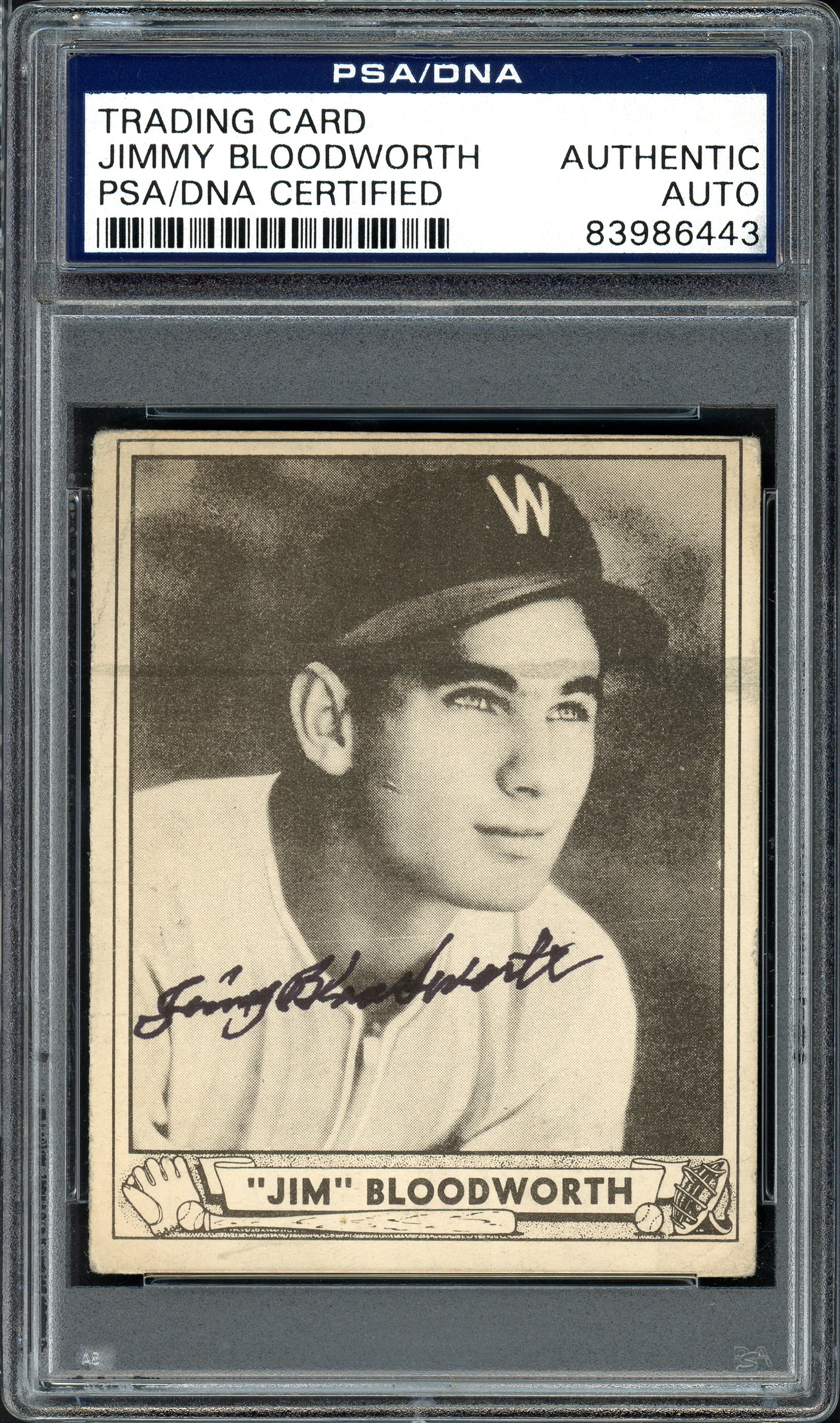 Jimmy Bloodworth Autographed 1940 Play Ball Rookie Card #189 Washington Senators PSA/DNA #83986443