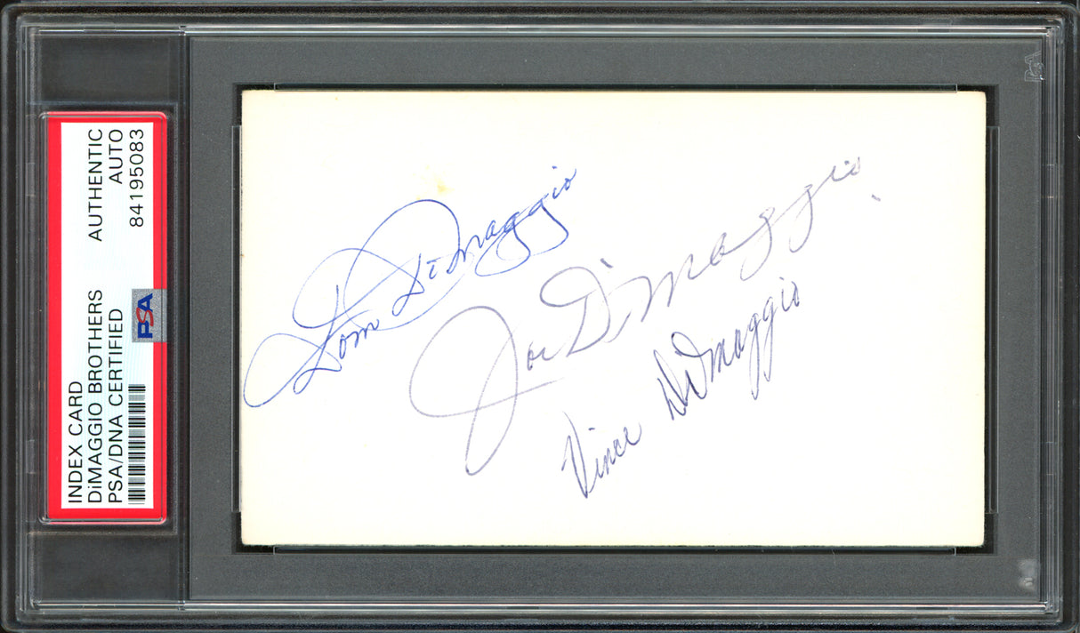 Joe DiMaggio, Vince DiMaggio & Dom DiMaggio Autographed 3x5 Index Card DiMaggio Brothers PSA/DNA #84195083