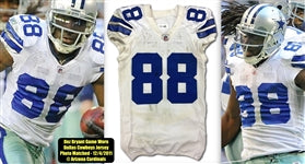 Cowboys Dez Bryant Game Worn White Reebok Road Jersey 12/4/2011 Photo Matched