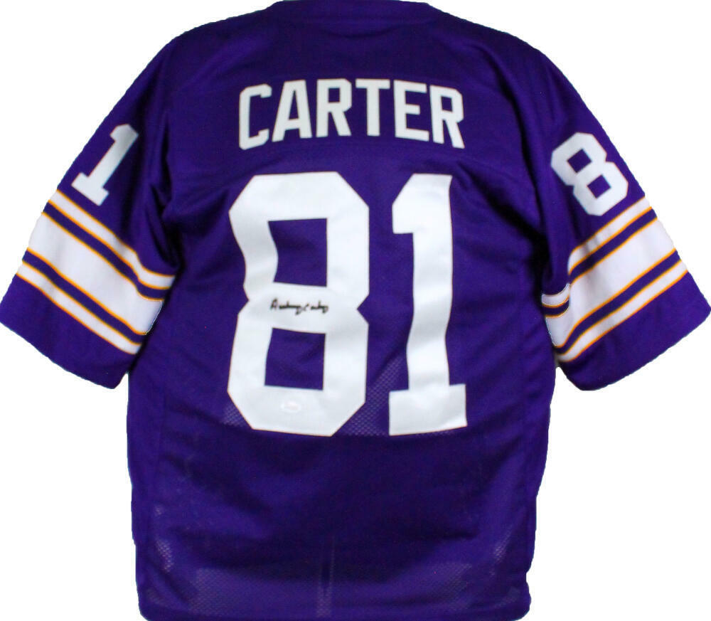 Anthony Carter Autographed Purple Pro Style Jersey- JSA Witness Authenticated *1