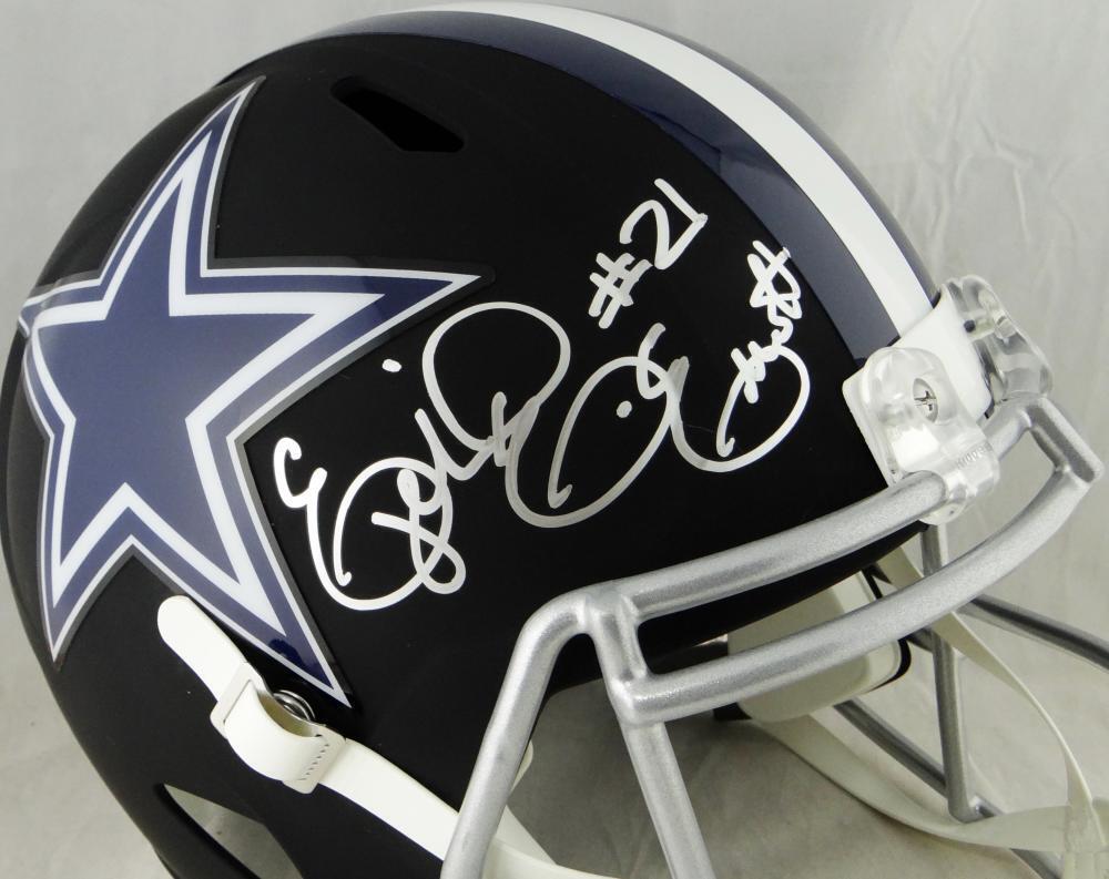 Ezekiel Elliott Autographed Cowboys F/S Flat Black Helmet- Beckett Auth *Silver