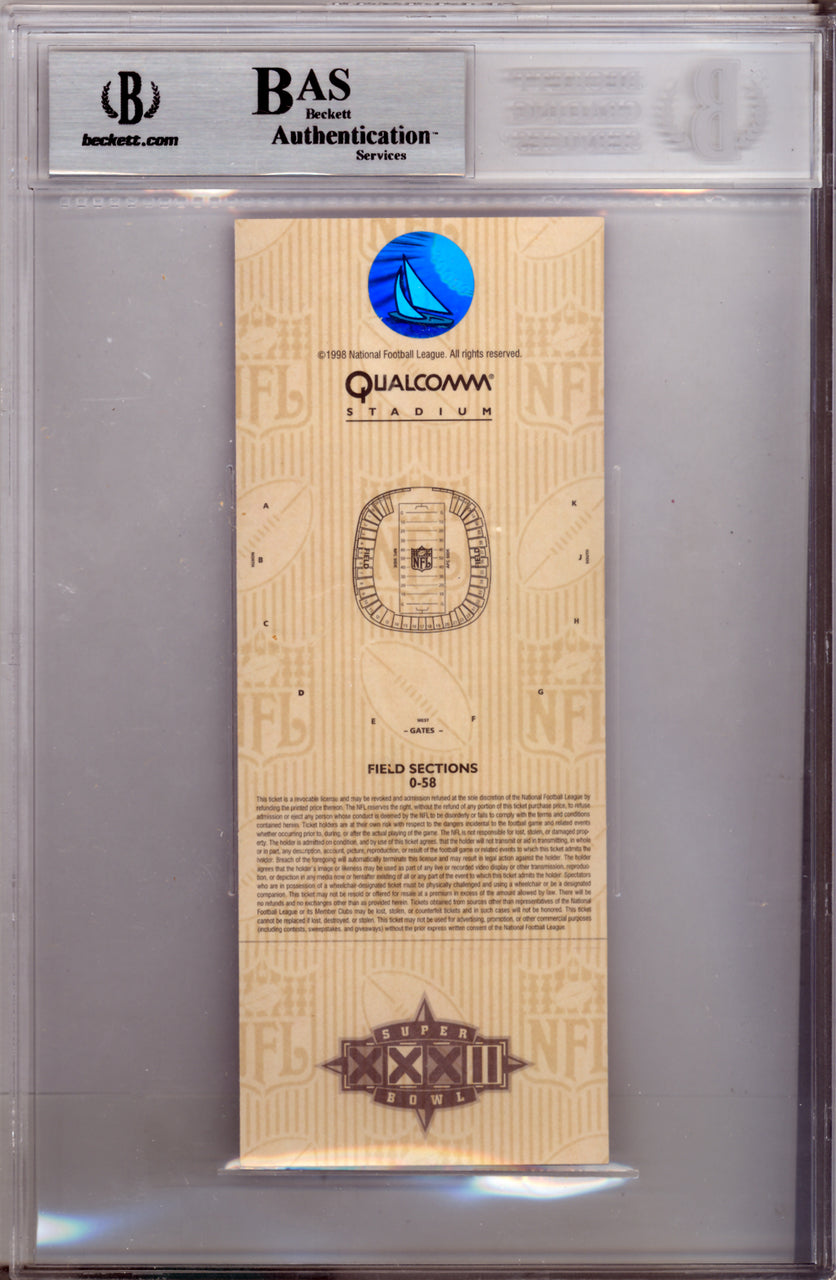 John Elway Autographed SB XXXII Purple Ticket Denver Broncos Beckett BAS #9770214