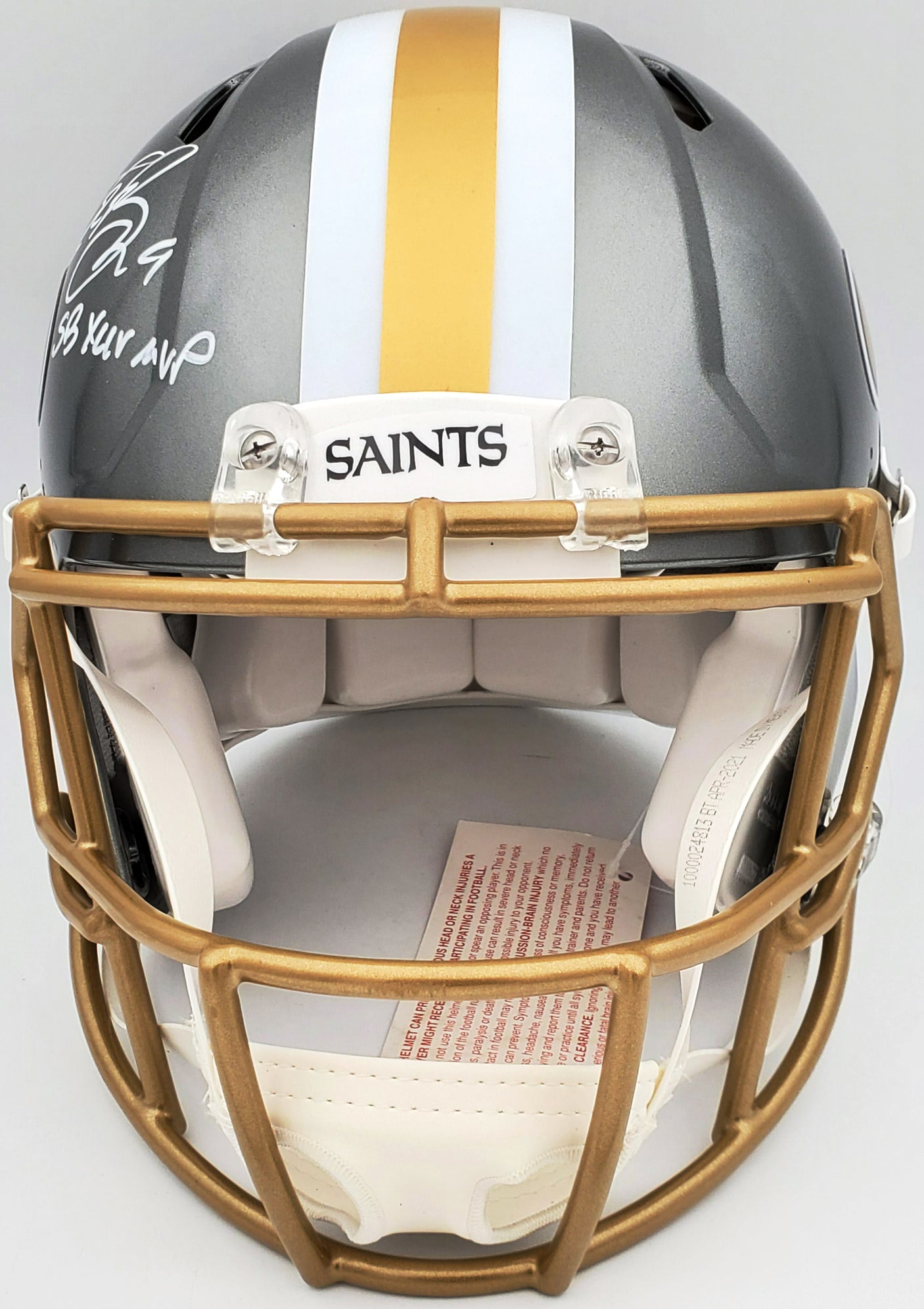 Drew Brees Autographed New Orleans Saints Flash Silver Full Size Authentic Speed Helmet "SB XLIV MVP" Beckett BAS QR Stock #197103