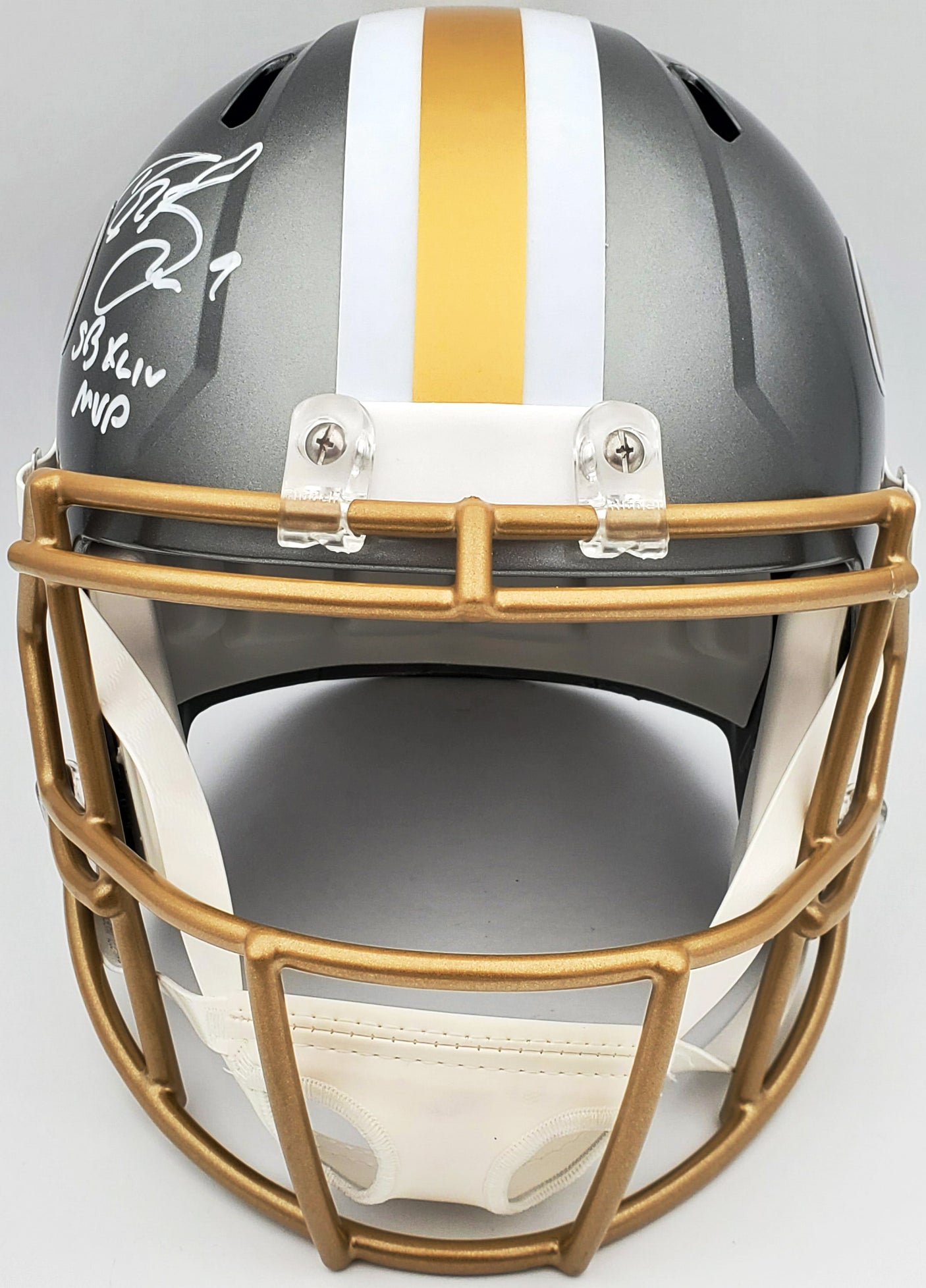 Drew Brees Autographed New Orleans Saints Flash Silver Full Size Replica Speed Helmet "SB XLIV MVP" Beckett BAS QR Stock #197105