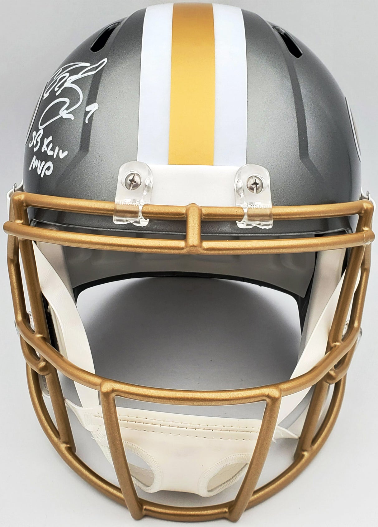 Drew Brees Autographed New Orleans Saints Flash Silver Full Size Replica Speed Helmet "SB XLIV MVP" Beckett BAS QR Stock #197105