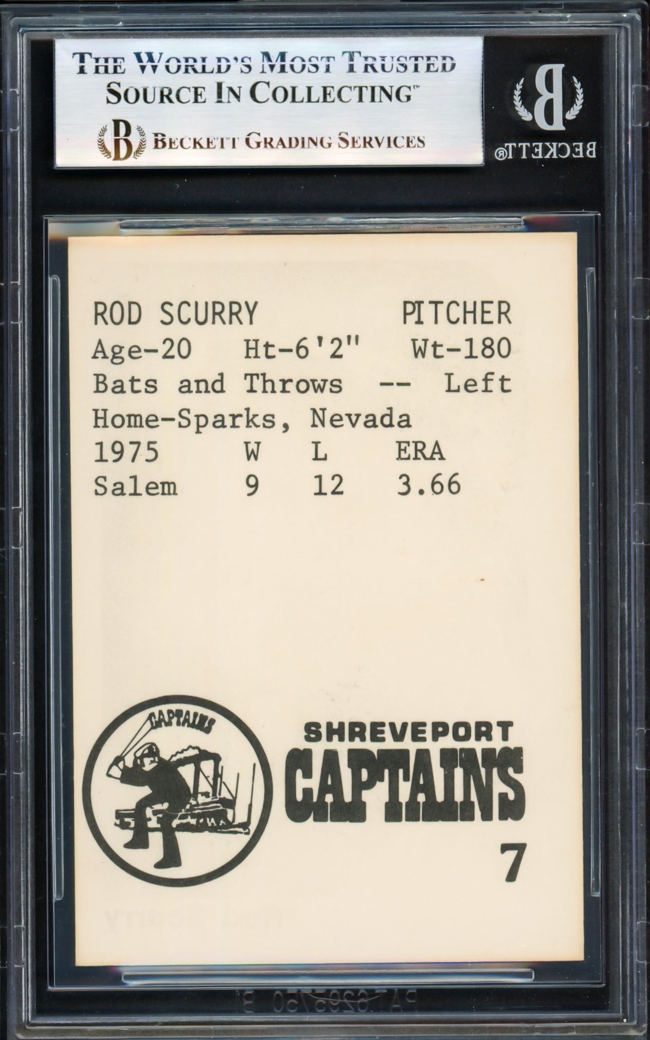 Rod Scurry Autographed 1976 TCMA Rookie Card #7 Shreveport Captains Beckett BAS #17069730