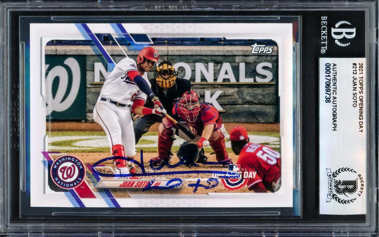 Juan Soto Autographed 2021 Topps Opening Day Card #213 New York Mets Beckett BAS #17069738