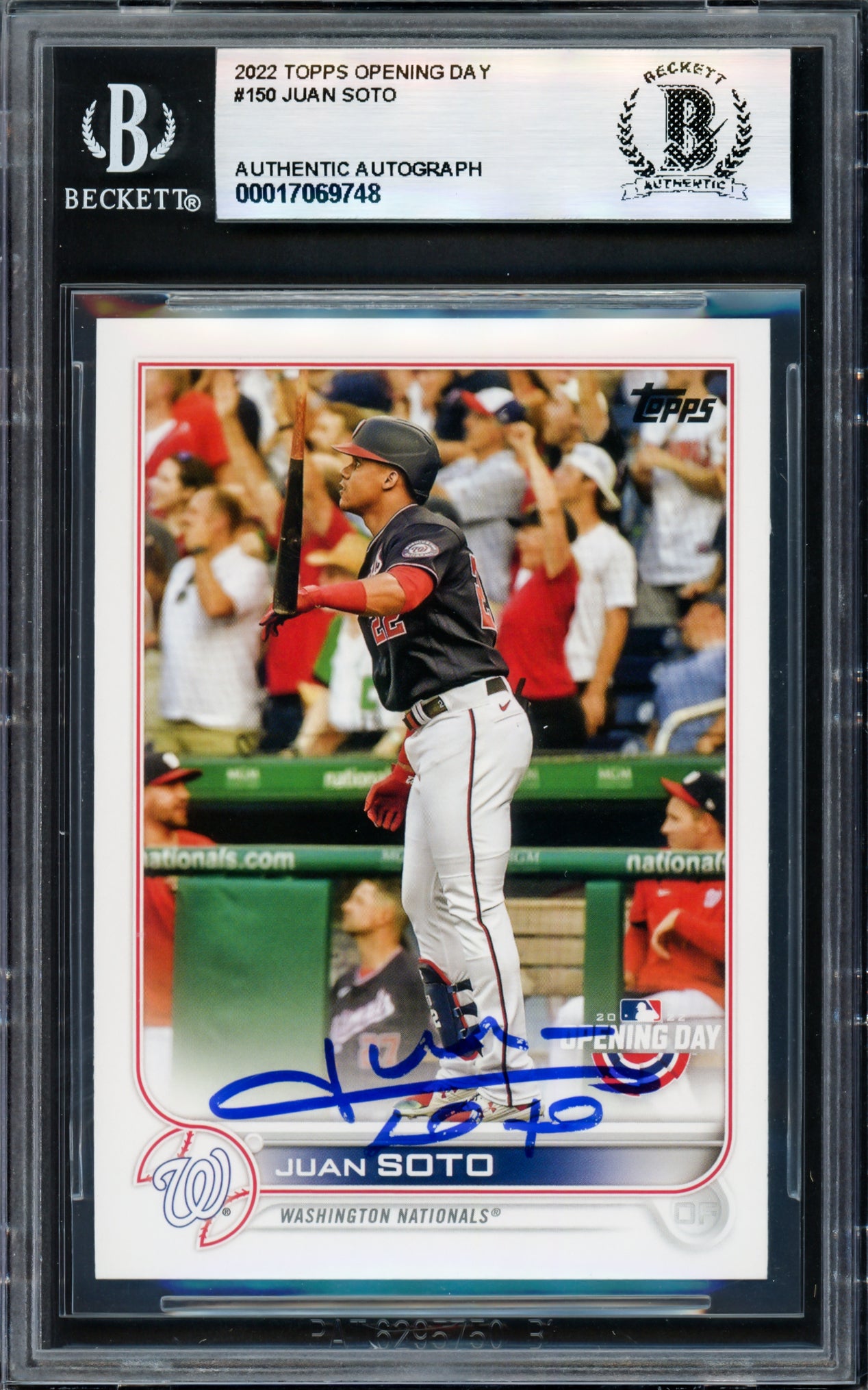 Juan Soto Autographed 2022 Topps Opening Day Card #150 New York Mets Beckett BAS #17069748