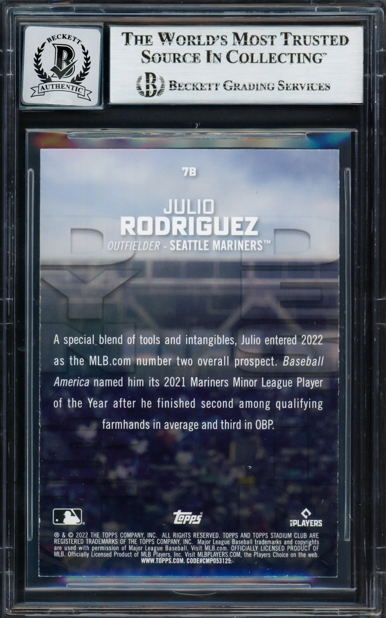 Julio Rodriguez Autographed 2022 Stadium Club Destiny Rookie Card #7B Seattle Mariners Auto Grade Gem Mint 10 Beckett BAS #17037773