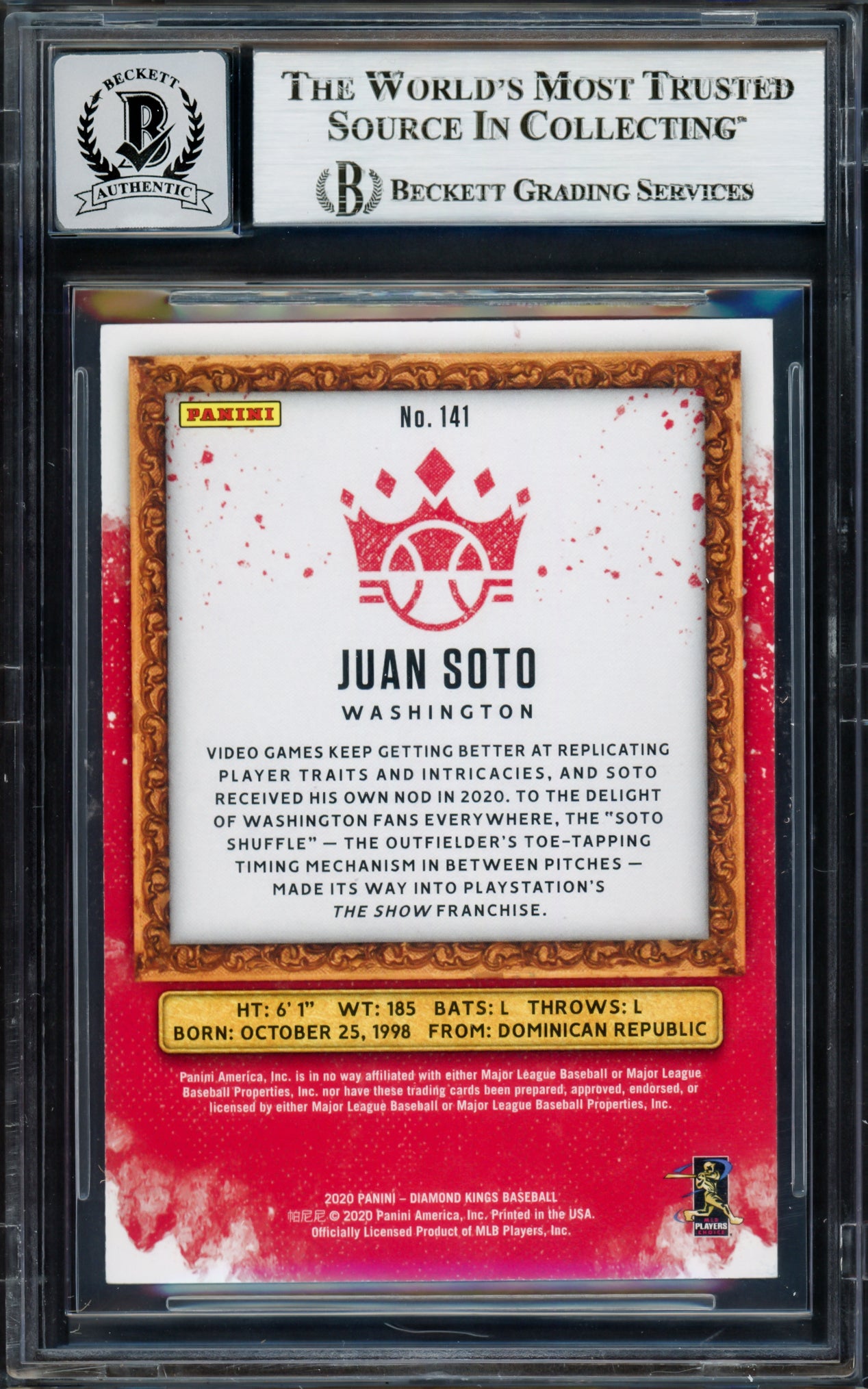 Juan Soto Autographed 2020 Donruss Diamond Kings Card #141 New York Mets Auto Grade Gem Mint 10 Beckett BAS #17039190