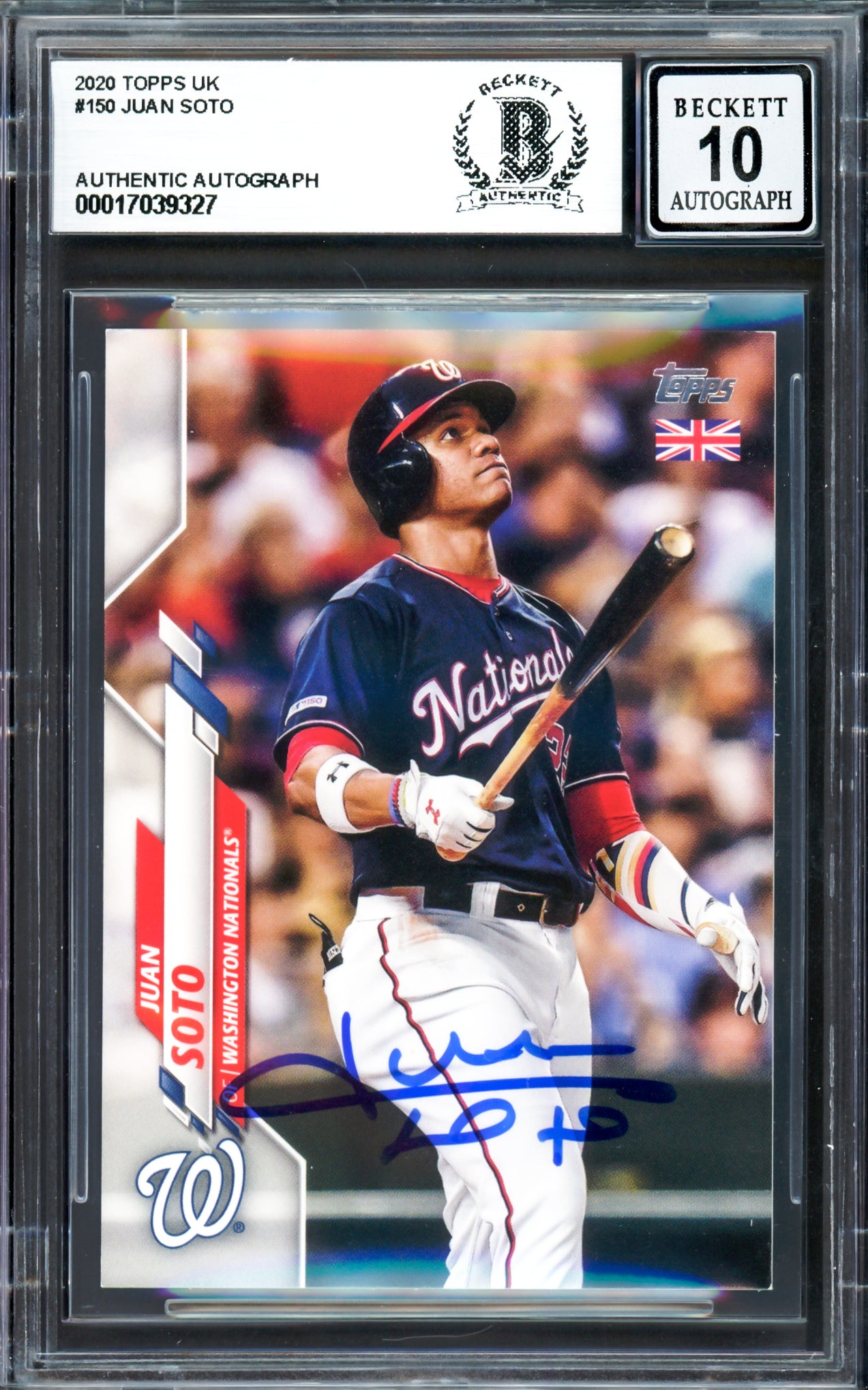 Juan Soto Autographed 2020 Topps UK Edition Card #150 New York Mets Auto Grade Gem Mint 10 Beckett BAS #17039327