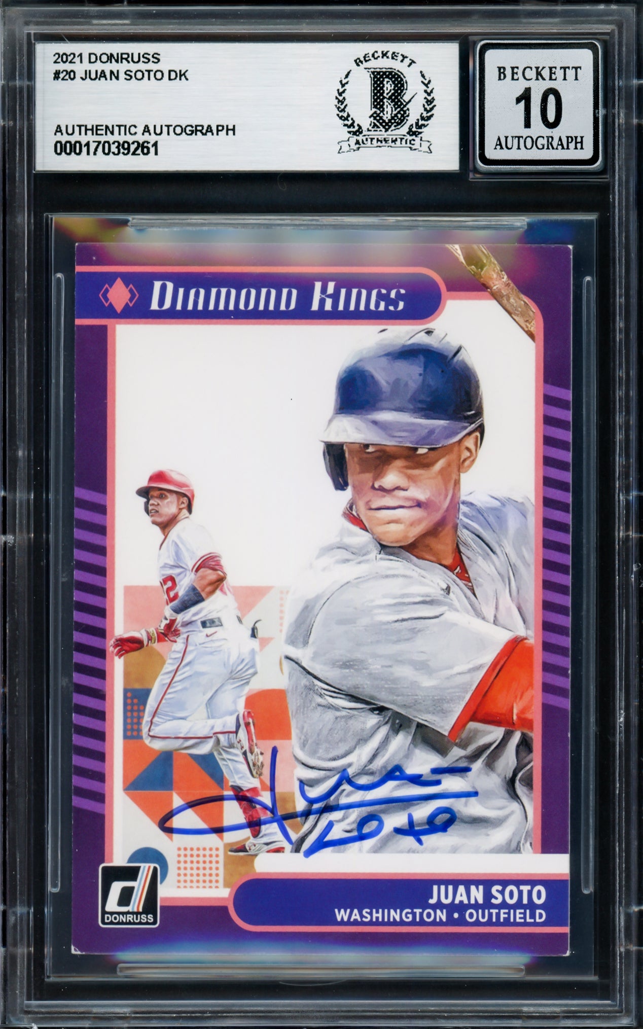 Juan Soto Autographed 2021 Donruss Diamond Kings Card #20 New York Mets Auto Grade Gem Mint 10 Beckett BAS #17039261