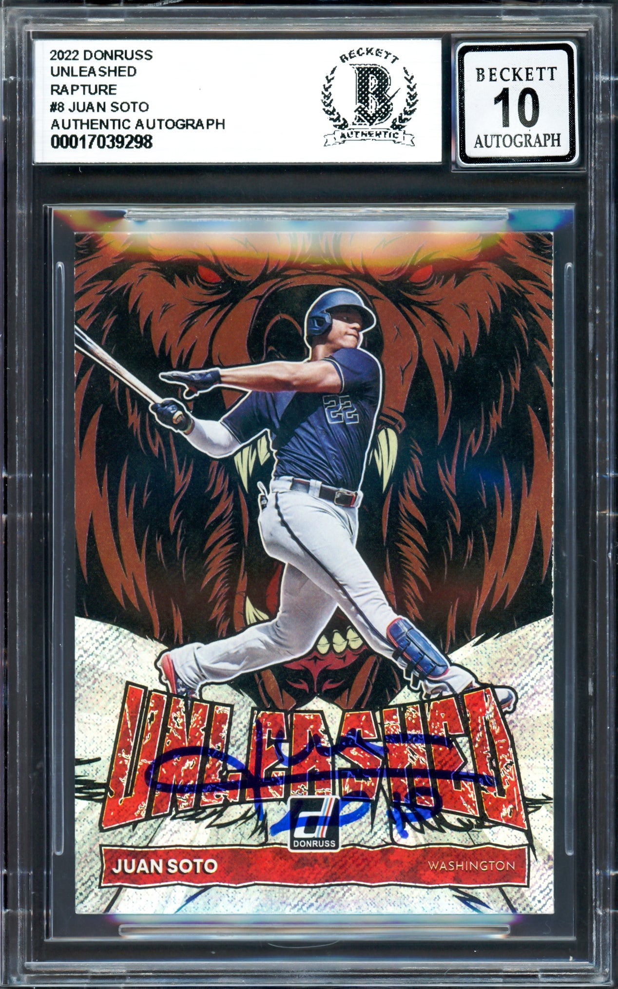 Juan Soto Autographed 2022 Donruss Unleashed Card #UL8 New York Mets Auto Grade Gem Mint 10 Beckett BAS #17039298