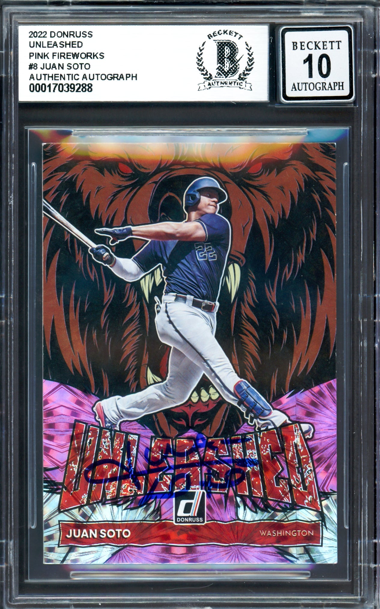 Juan Soto Autographed 2022 Donruss Unleashed Card #UL8 New York Mets Auto Grade Gem Mint 10 Beckett BAS #17039288