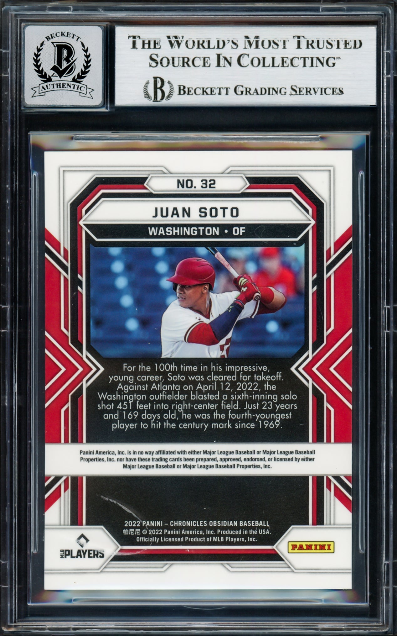 Juan Soto Autographed 2022 Panini Obsidian Card #32 New York Mets Auto Grade Gem Mint 10 Beckett BAS #17039238