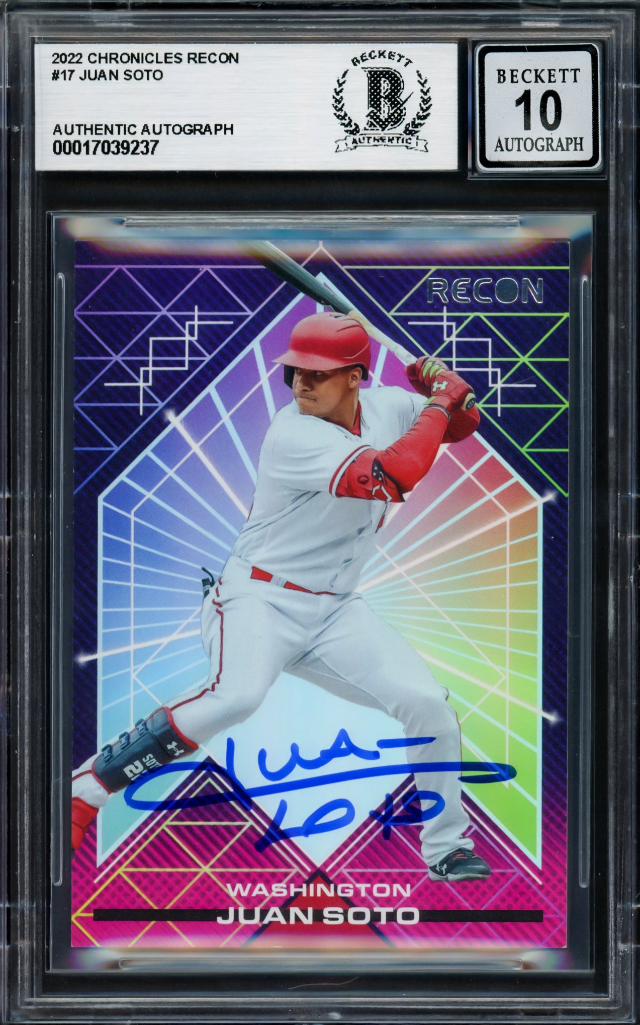 Juan Soto Autographed 2022 Panini Recon Card #17 New York Mets Auto Grade Gem Mint 10 Beckett BAS #17039237