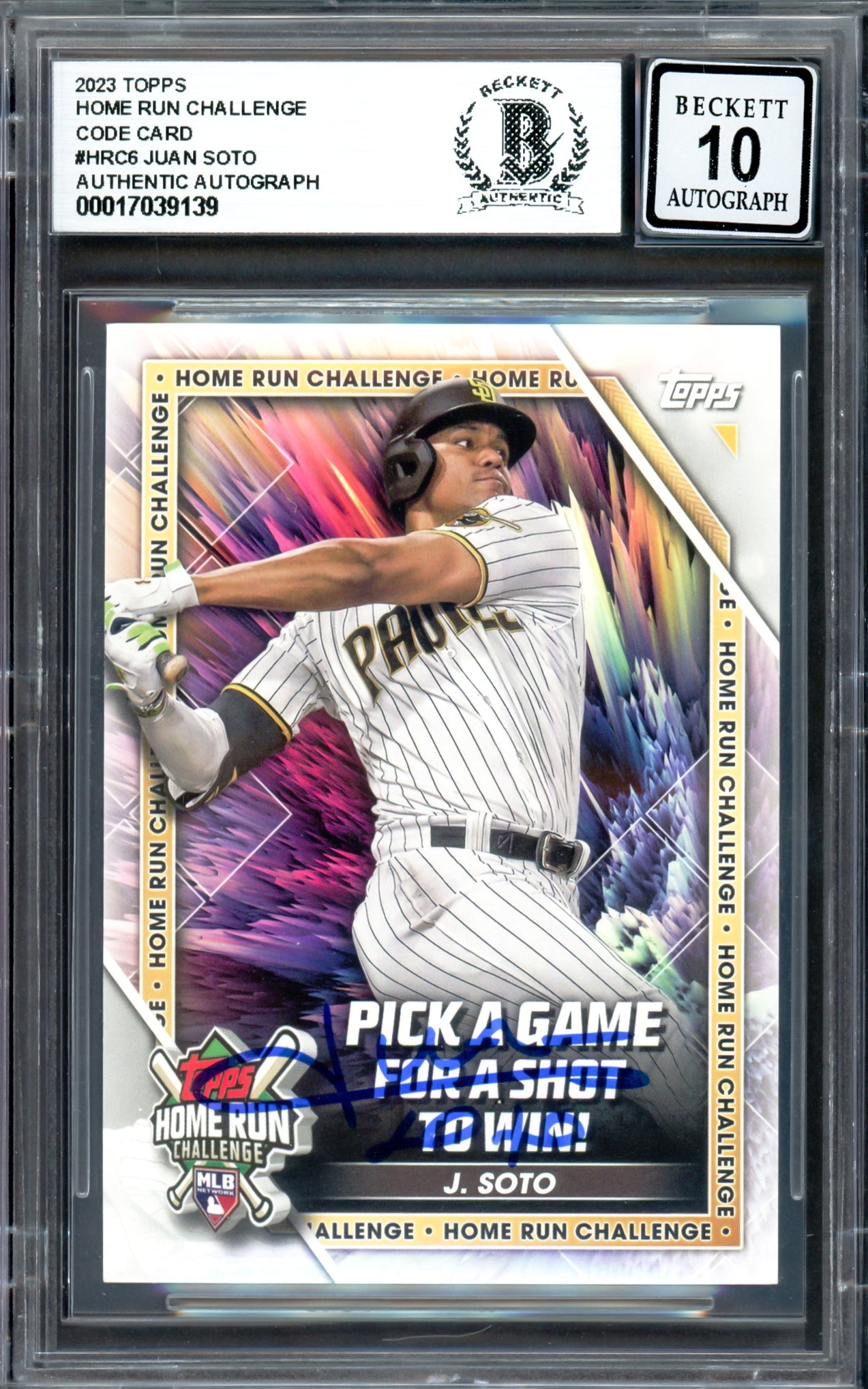 Juan Soto Autographed 2023 Topps Home Run Challenge Card #HRC6 New York Mets Auto Grade Gem Mint 10 Beckett BAS #17039139