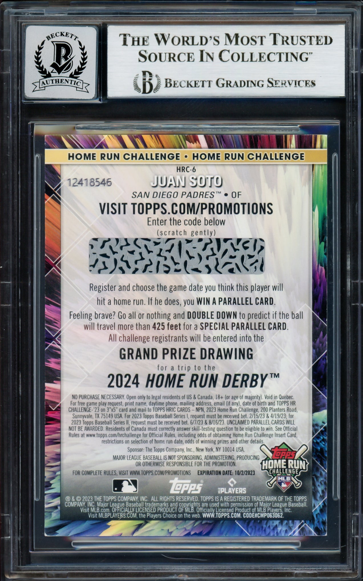 Juan Soto Autographed 2023 Topps Home Run Challenge Card #HRC6 New York Mets Auto Grade Gem Mint 10 Beckett BAS #17039139