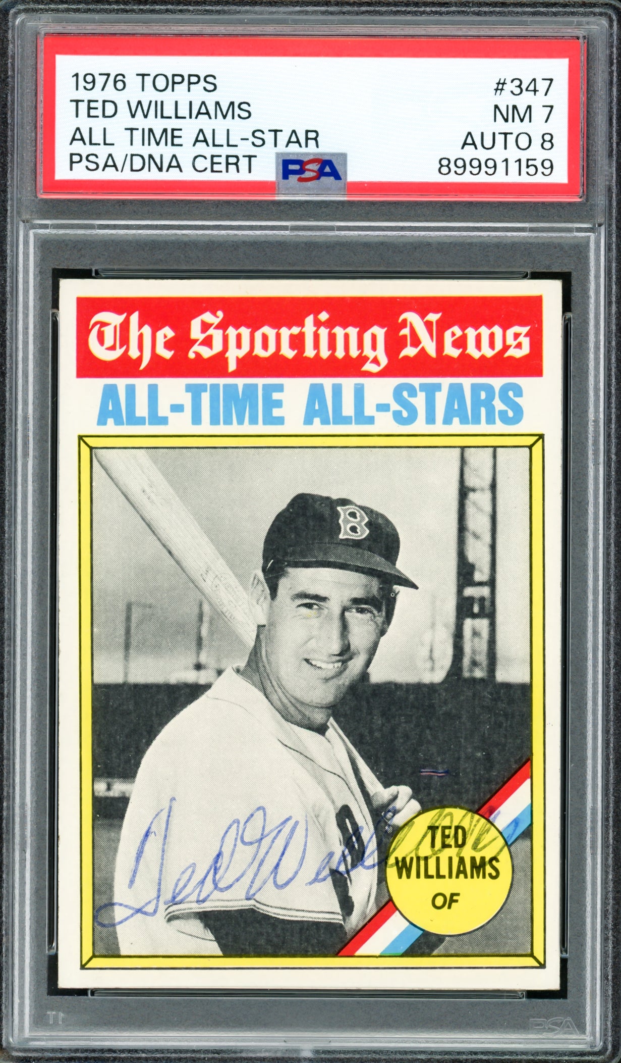 Ted Williams Autographed 1976 Topps Card #347 Boston Red Sox PSA 7 Auto Grade Near Mint/Mint 8 PSA/DNA #89991159