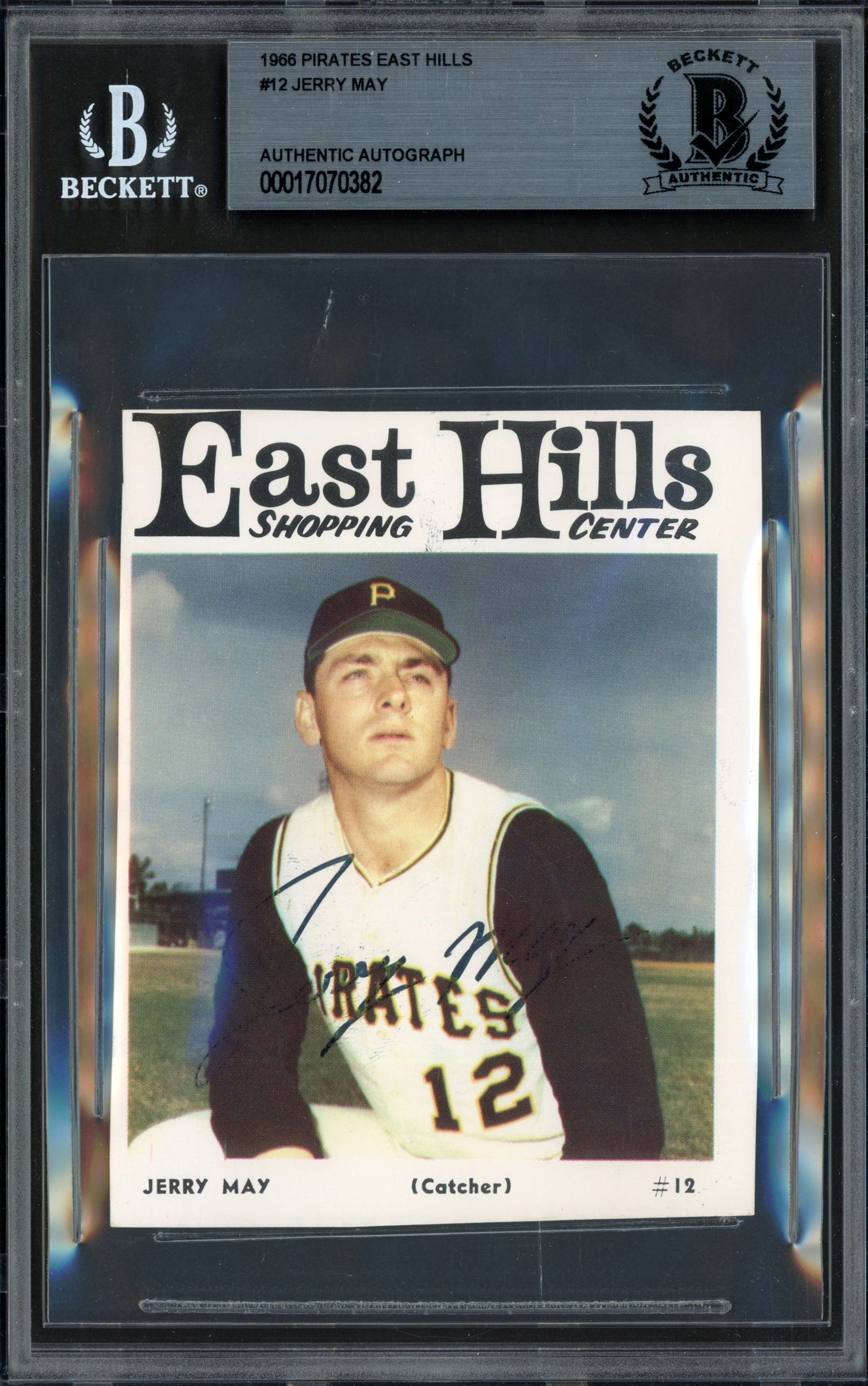 Jerry May Autographed 1966 East Hills Card #12 Pittsburgh Pirates Beckett BAS #17070382