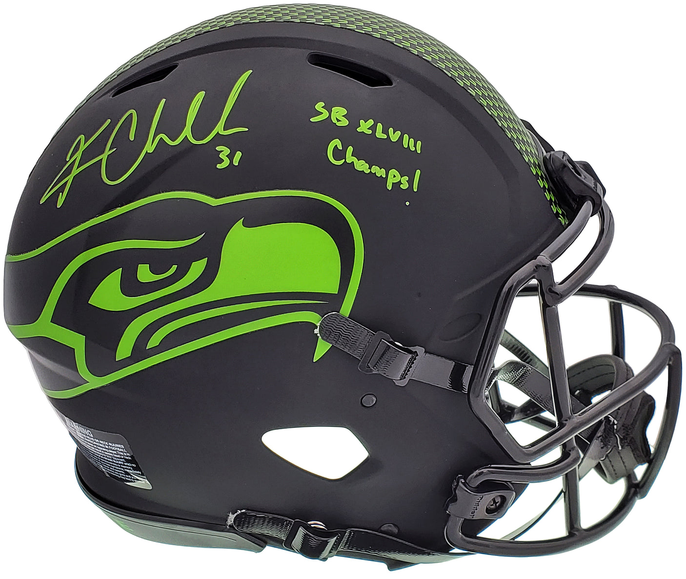Kam Chancellor Autographed Seattle Seahawks Eclipse Black Full Size Authentic Speed Helmet "SB Champs" MCS Holo Stock #197180