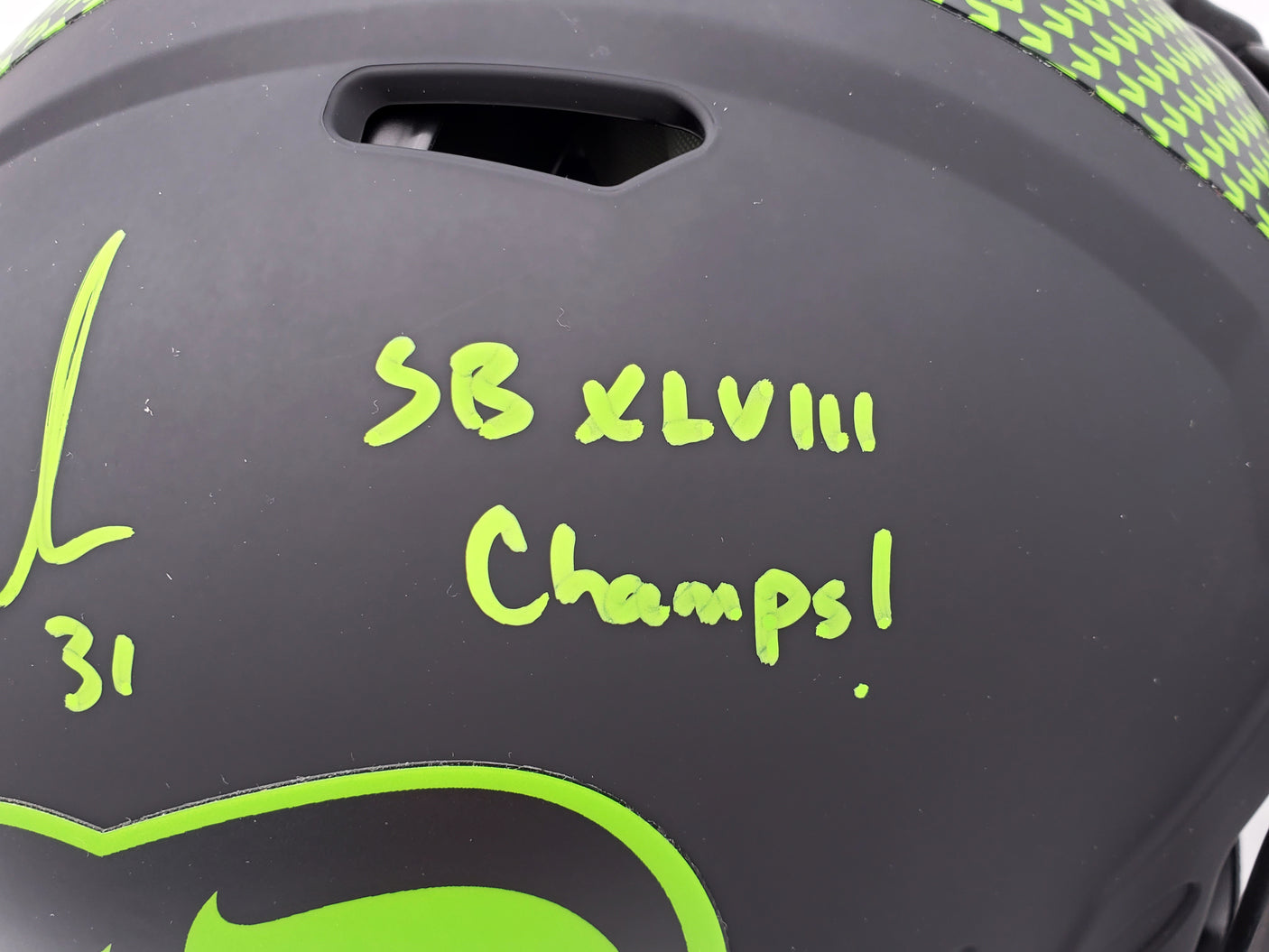 Kam Chancellor Autographed Seattle Seahawks Eclipse Black Full Size Authentic Speed Helmet "SB Champs" MCS Holo Stock #197180