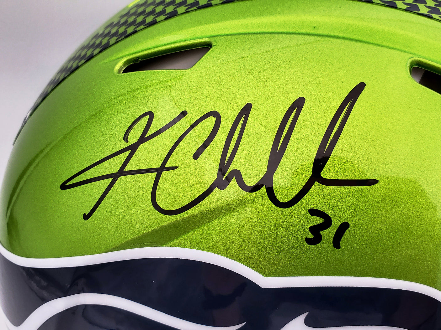 Kam Chancellor Autographed Seattle Seahawks Flash Green Full Size Authentic Speed Helmet "SB Champs" MCS Holo Stock #197182
