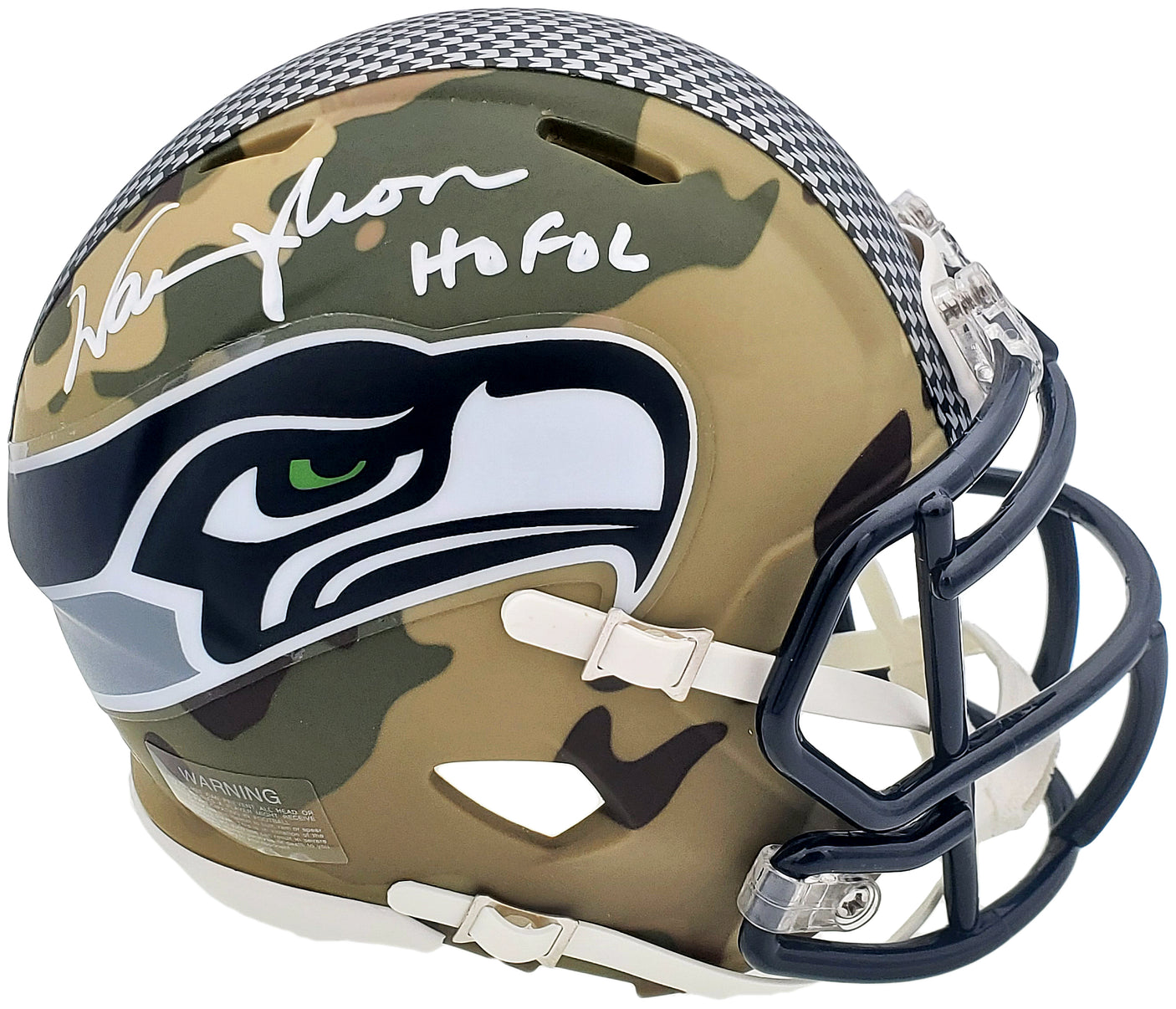 Warren Moon Autographed Seattle Seahawks Camo Mini Helmet "HOF 06" MCS Holo Stock #197051