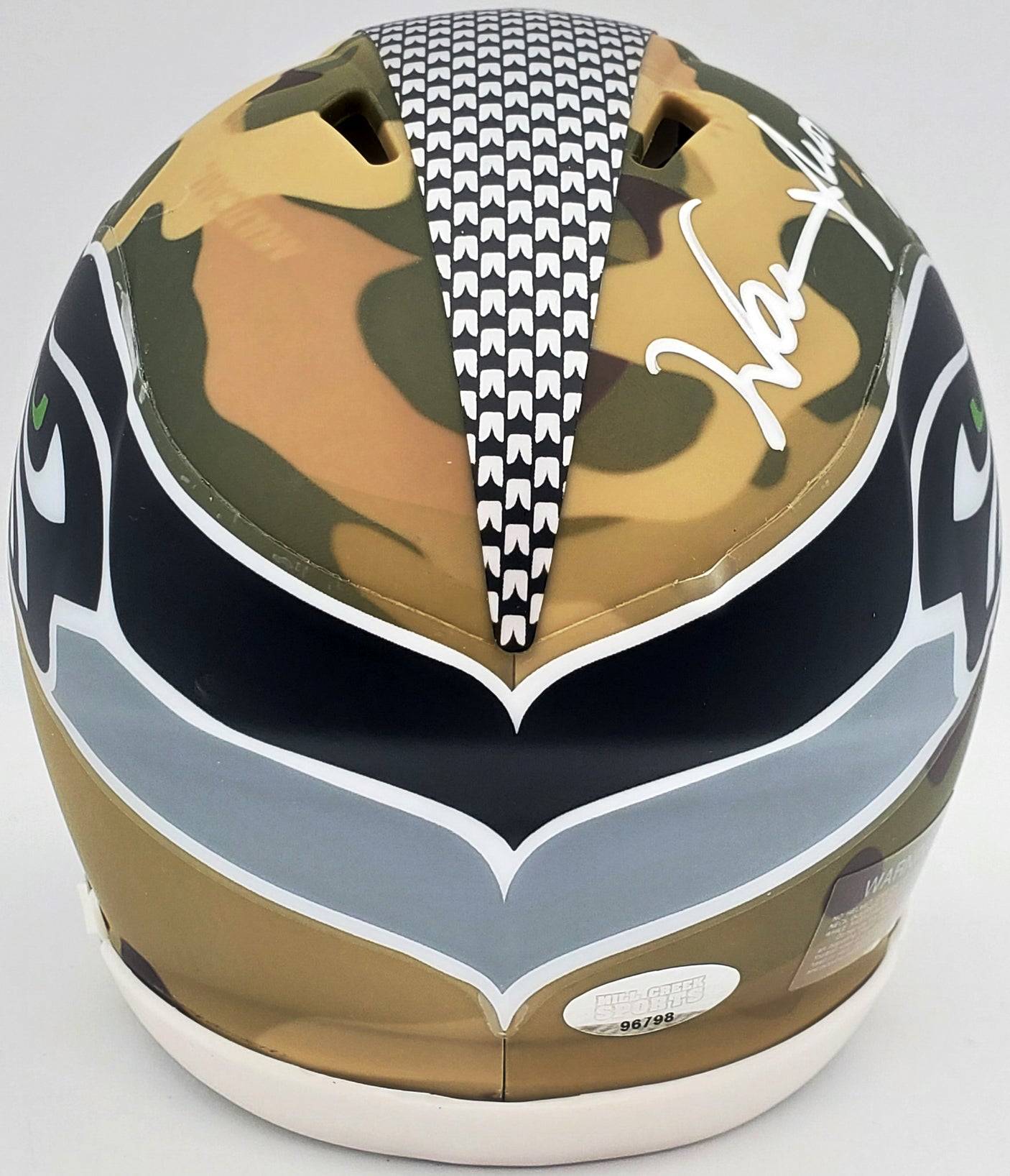Warren Moon Autographed Seattle Seahawks Camo Mini Helmet "HOF 06" MCS Holo Stock #197051