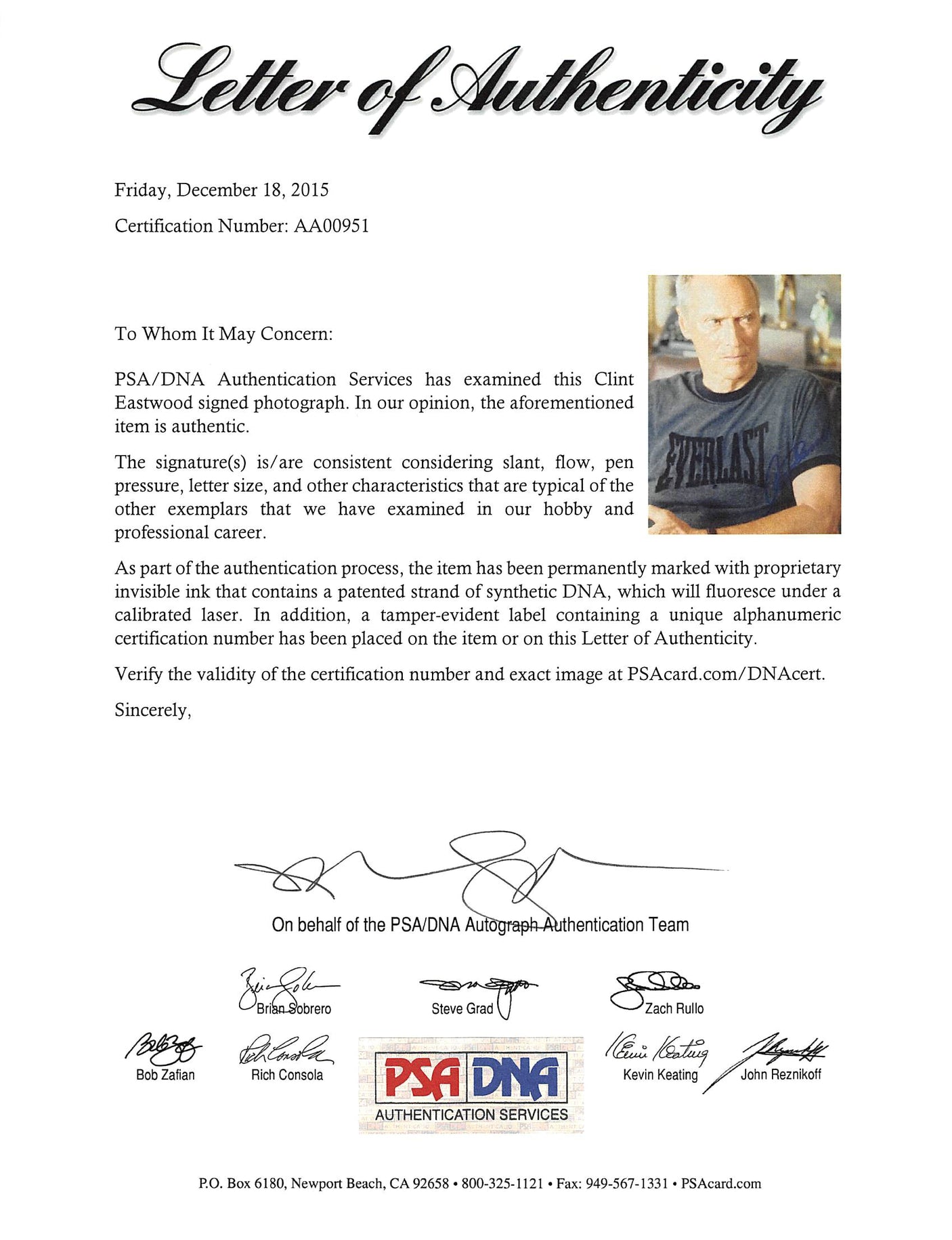 Clint Eastwood Million Dollar Baby Authentic Signed 8x10 Photo PSA/DNA #AA00951