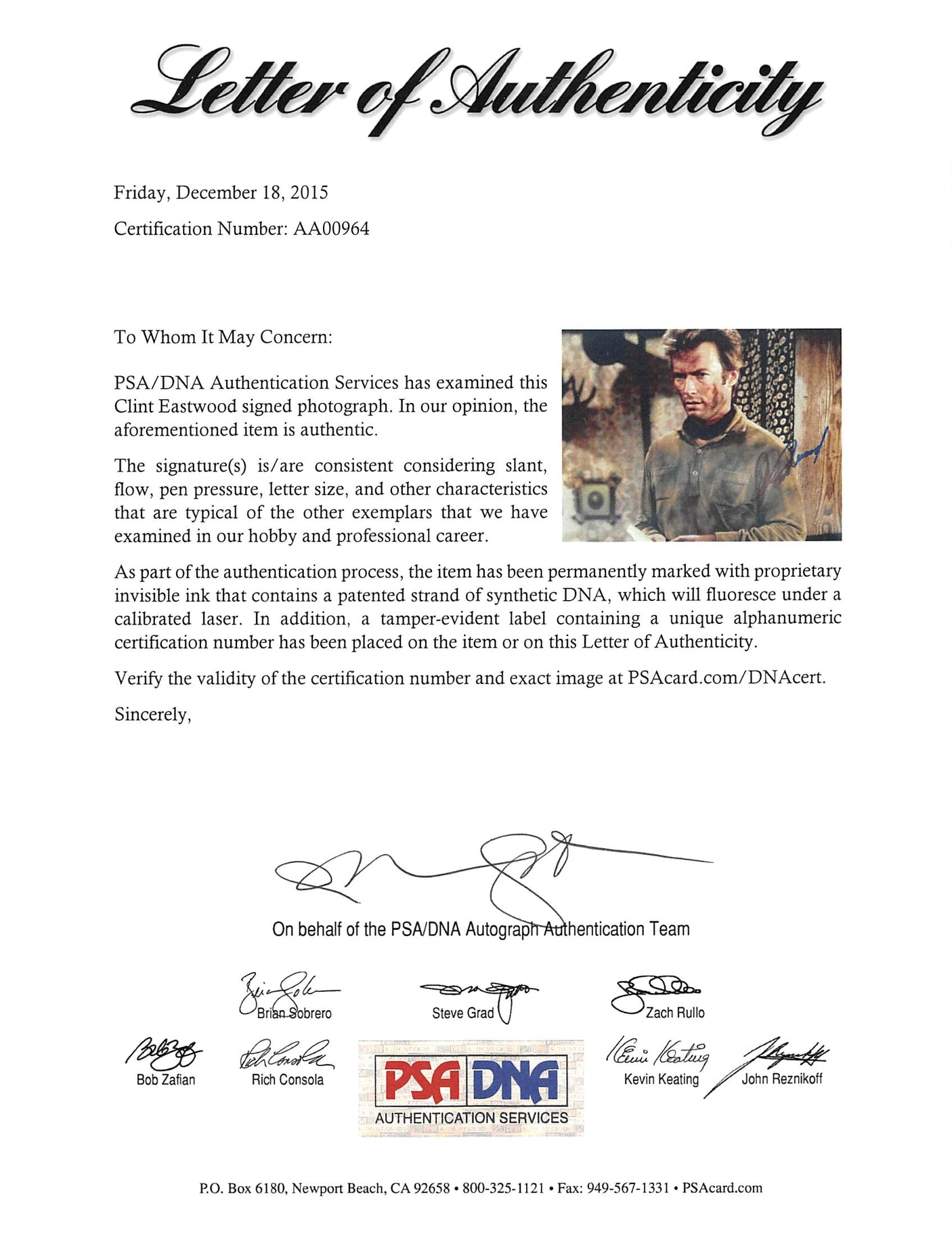 Clint Eastwood Hang 'Em High Authentic Signed 8x10 Photo PSA/DNA #AA00964